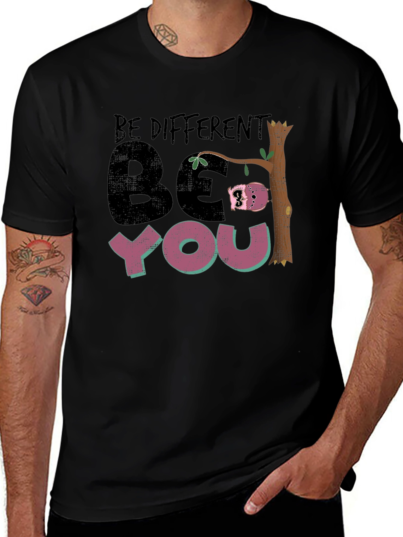 Be Different Be You Sloth Black Graphic Tee