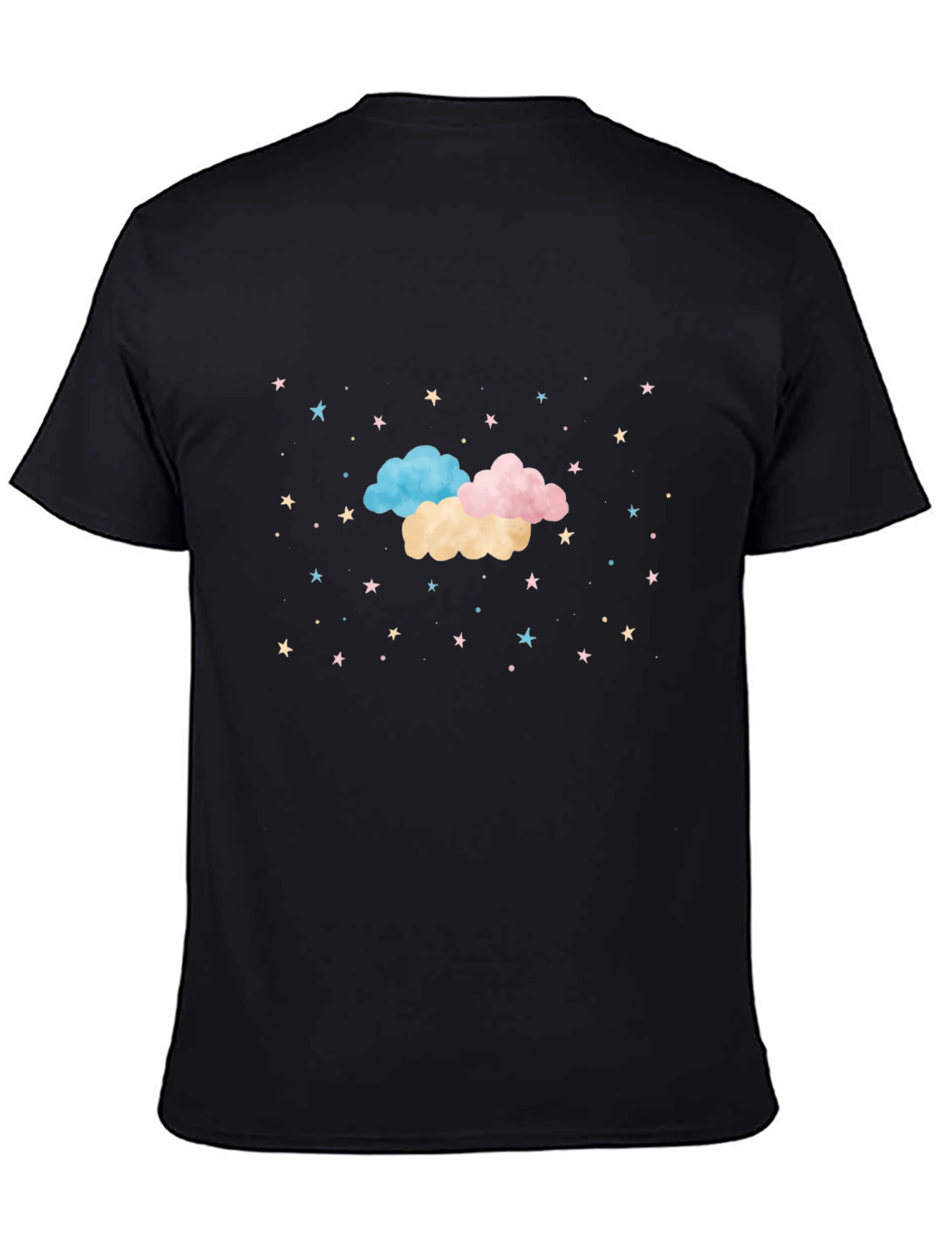 Dreamy Clouds & Stars Black T-Shirt