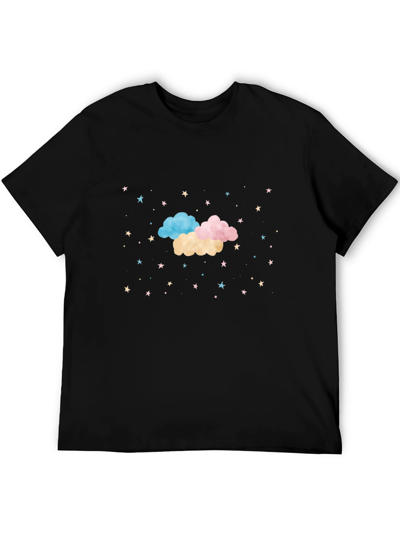 Dreamy Clouds & Stars Black T-Shirt