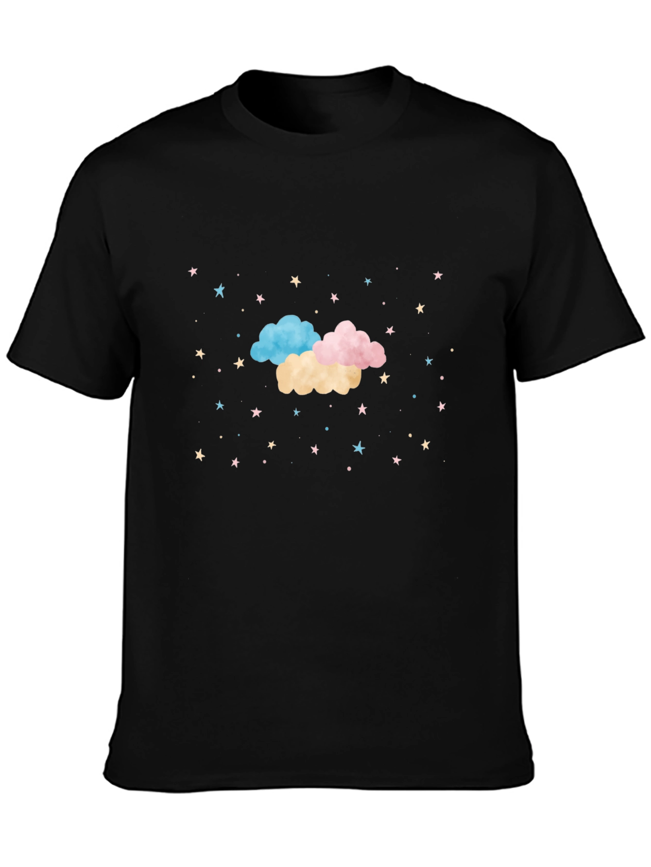 Dreamy Clouds & Stars Black T-Shirt