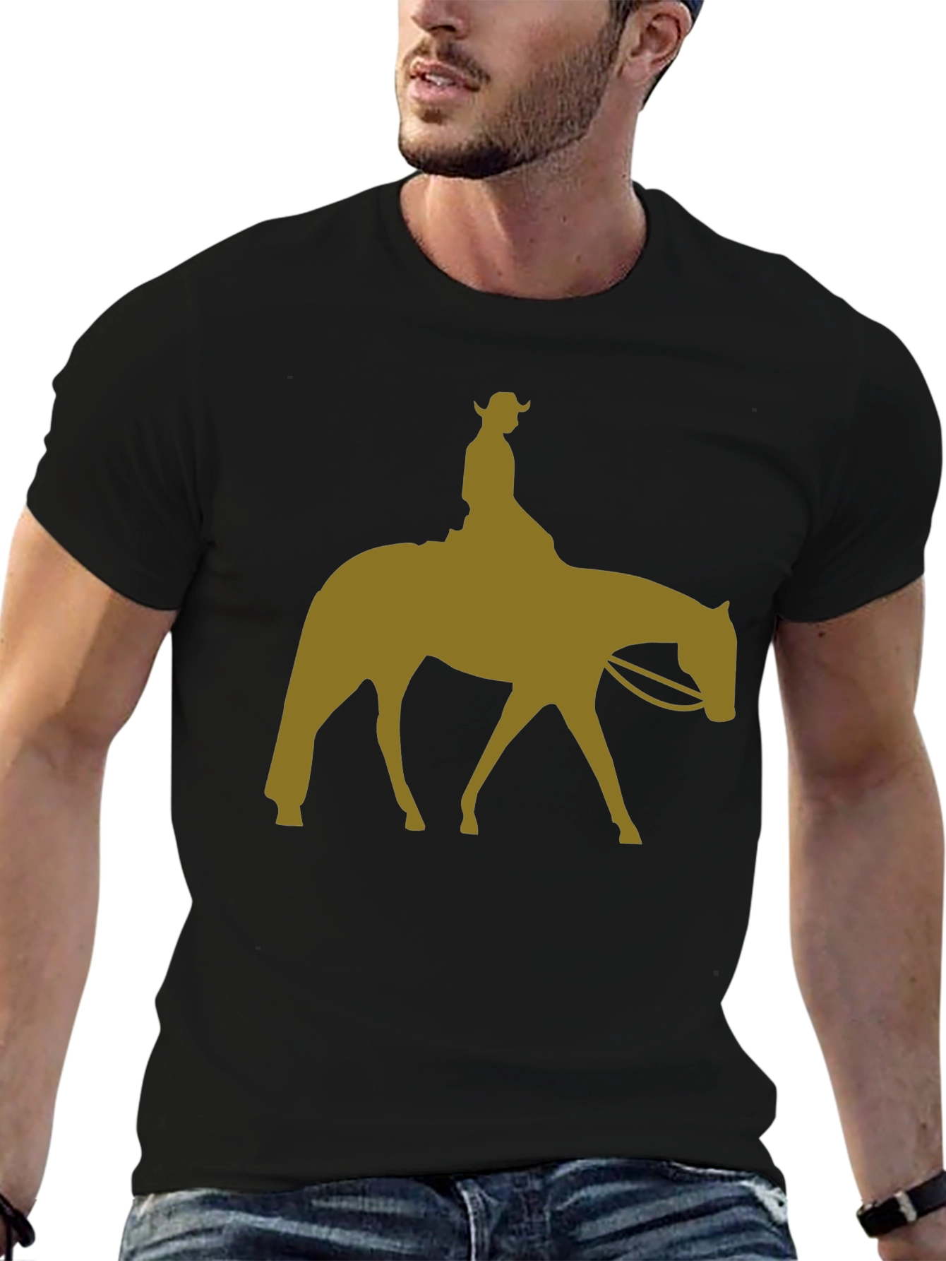 Cowboy Horse Silhouette Graphic Tee - Black Cotton