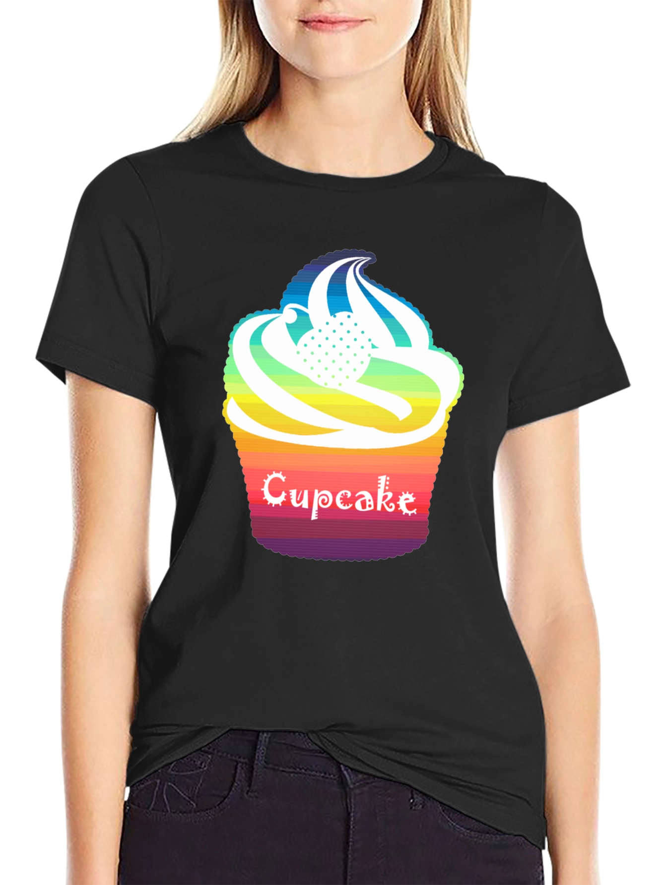 Rainbow Cupcake Graphic T-Shirt - Unique Design