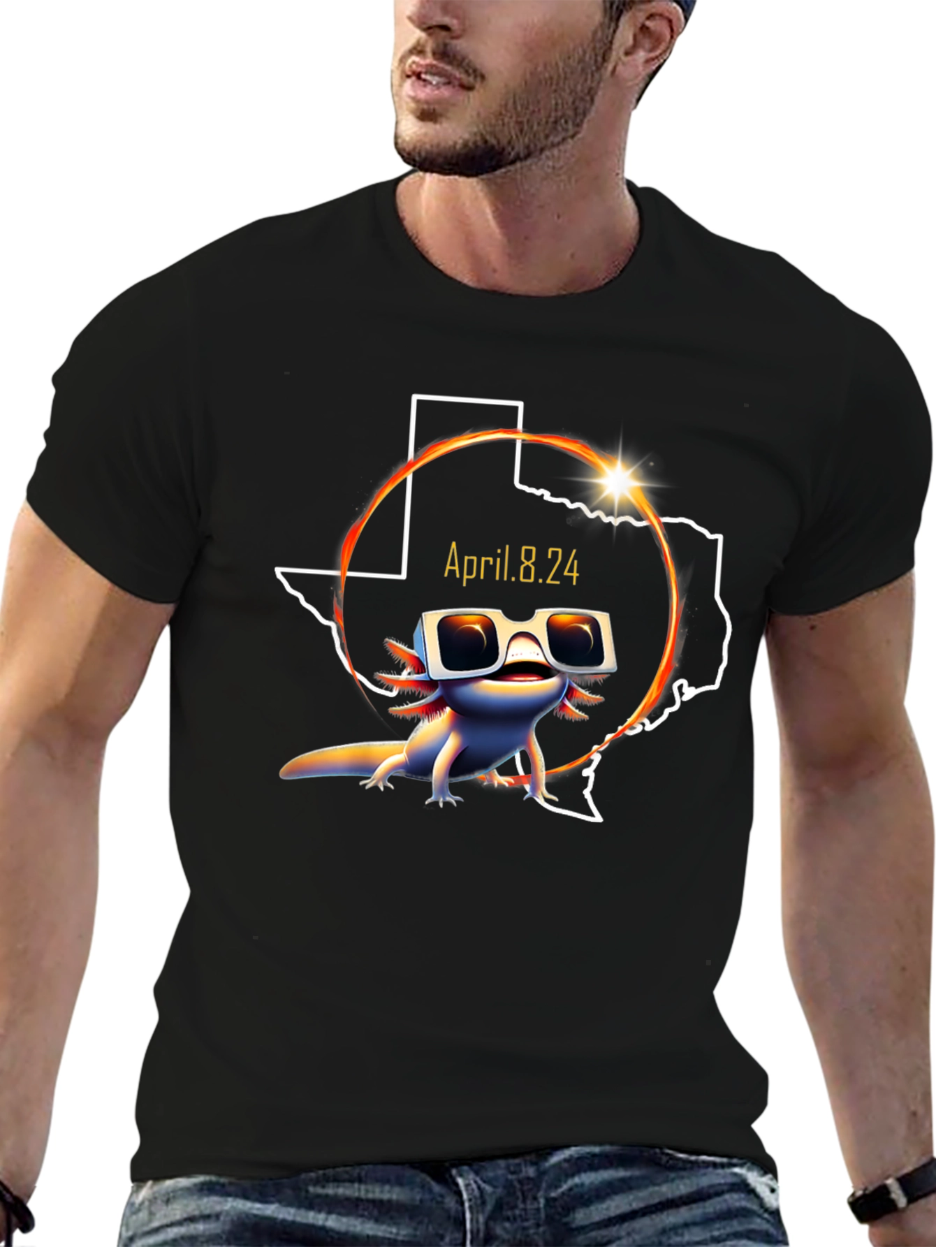 Texas Solar Eclipse April 8 2024 Axolotl T-Shirt