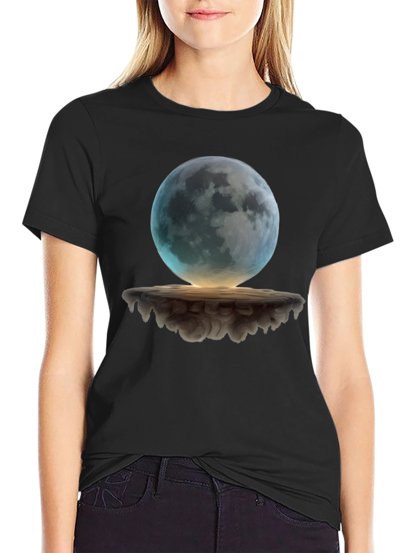 Mystic Moon Graphic Tee - Black Cotton Blend Shirt