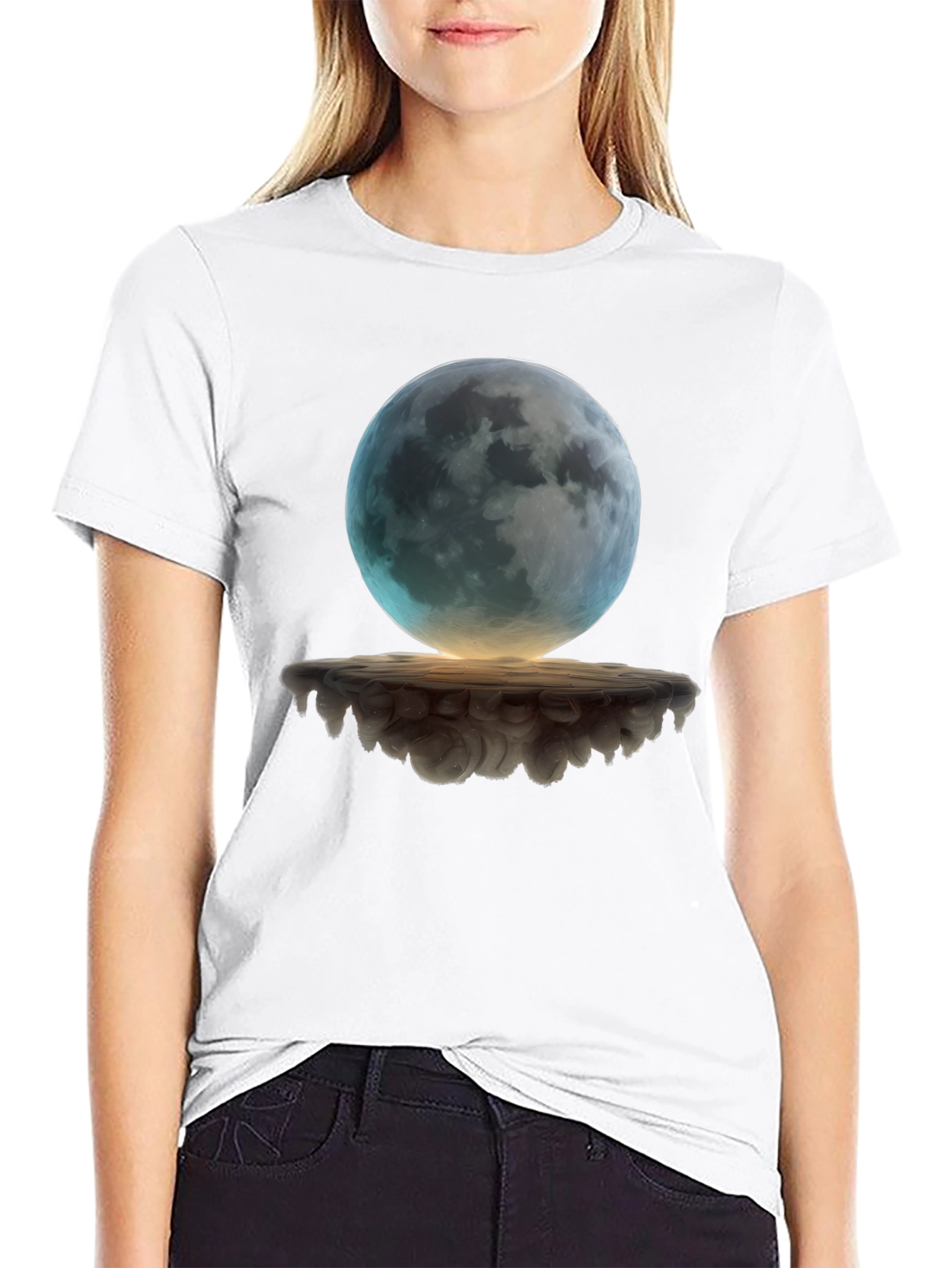 Mystic Moon Graphic Tee - Black Cotton Blend Shirt