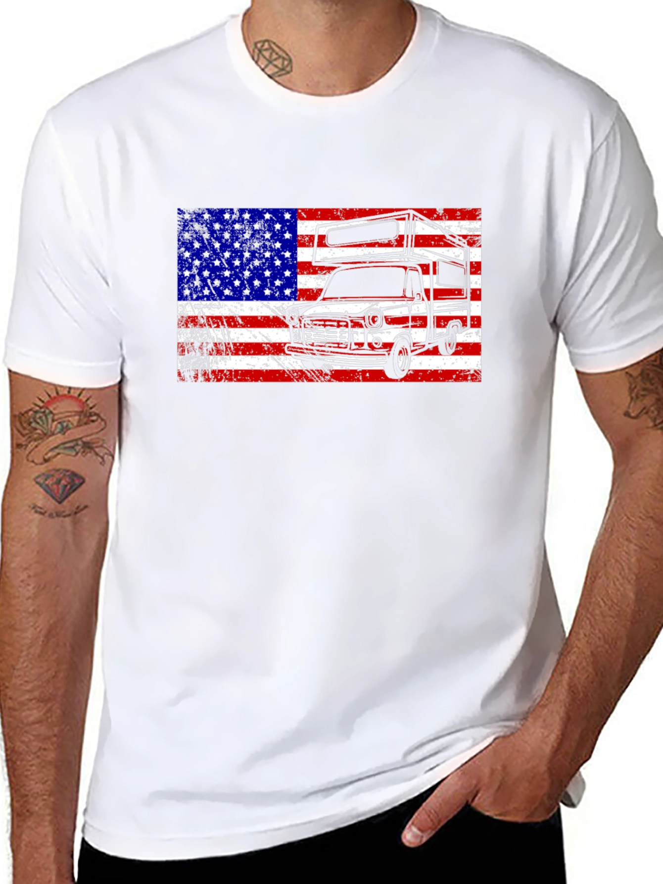 Retro RV American Flag Graphic T-Shirt