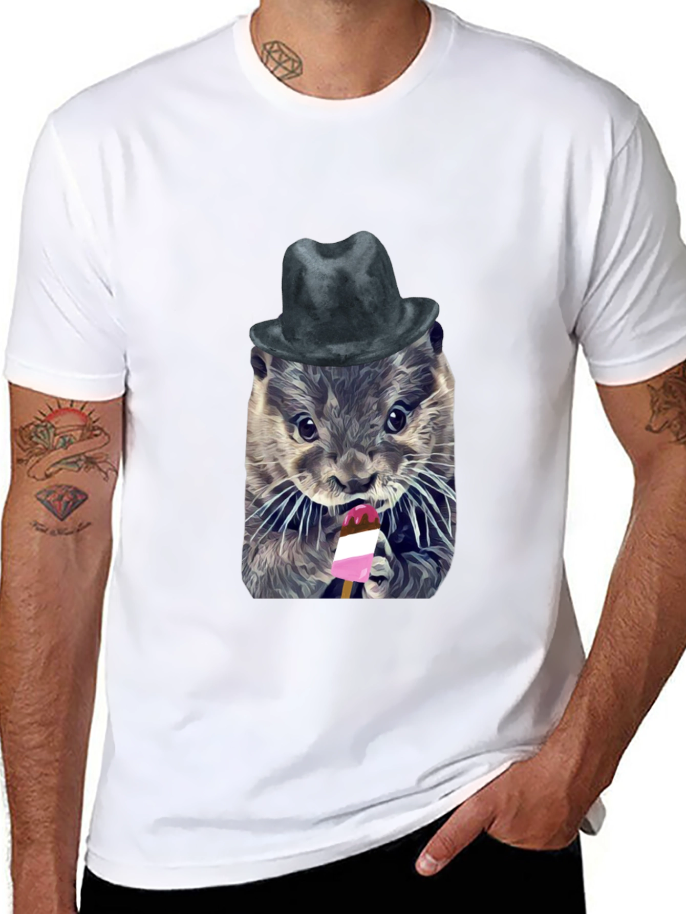 Otter with Hat Graphic T-Shirt - Unisex Cotton Tee