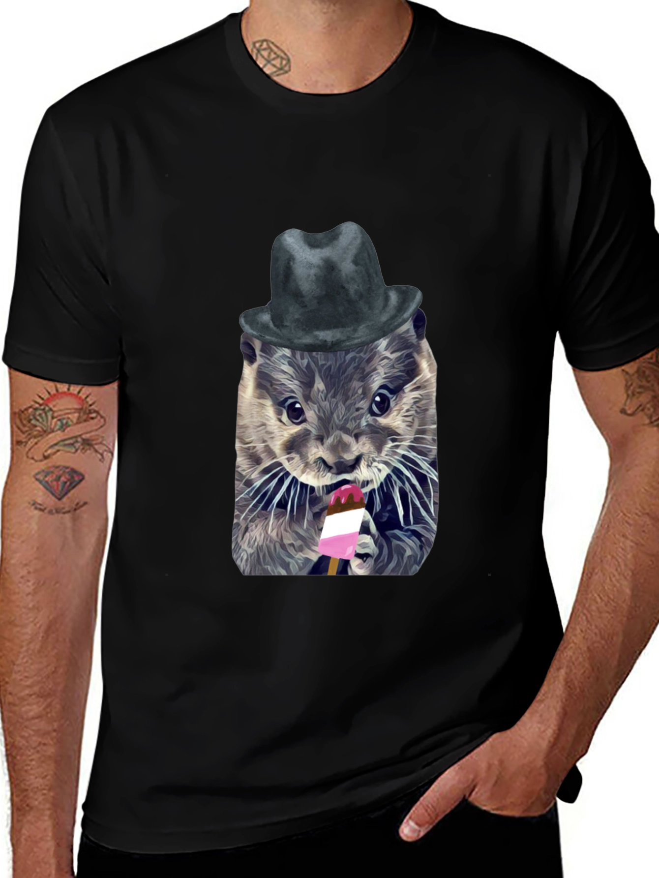 Otter with Hat Graphic T-Shirt - Unisex Cotton Tee