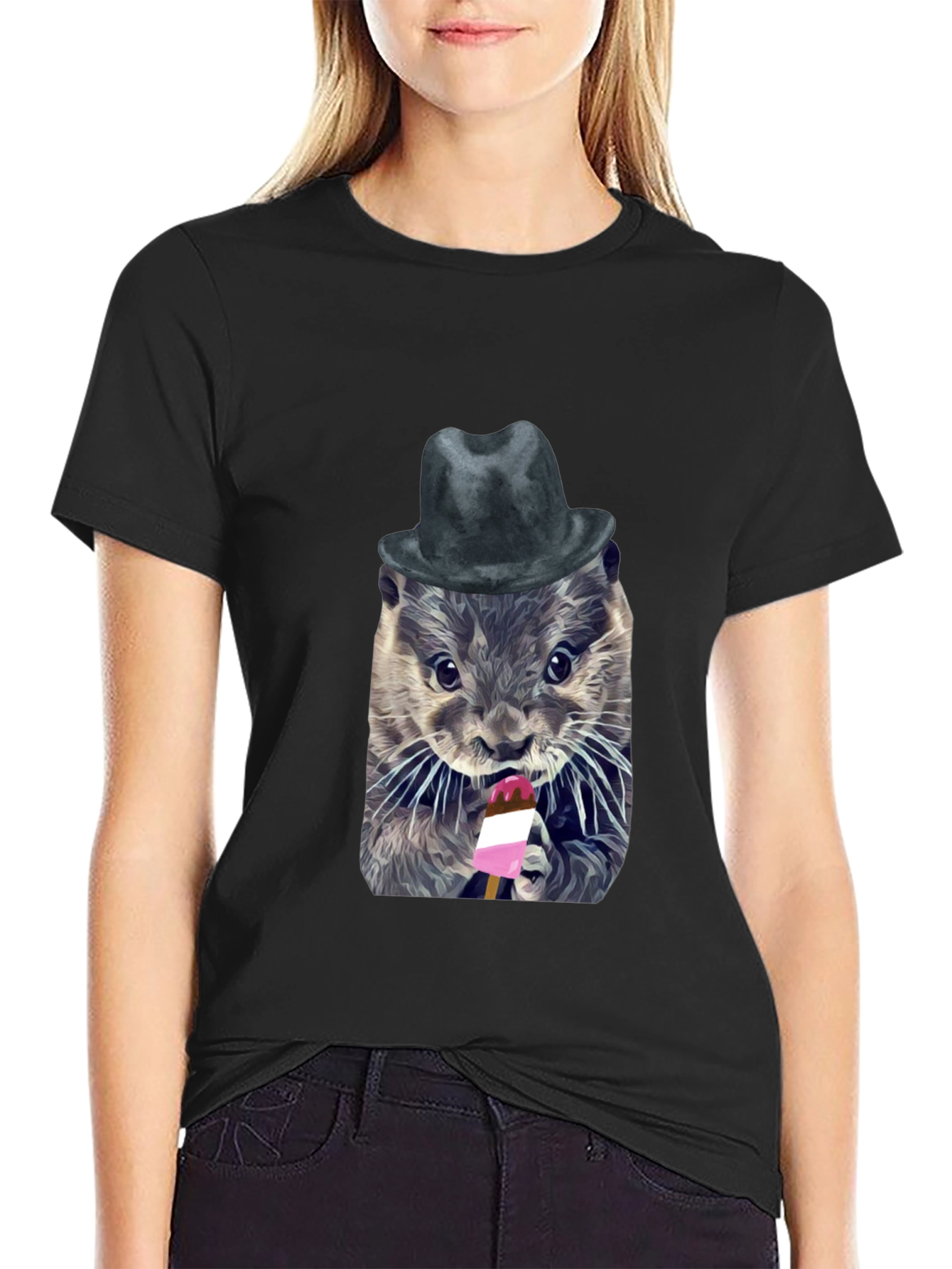 Otter with Hat Graphic T-Shirt - Unisex Cotton Tee