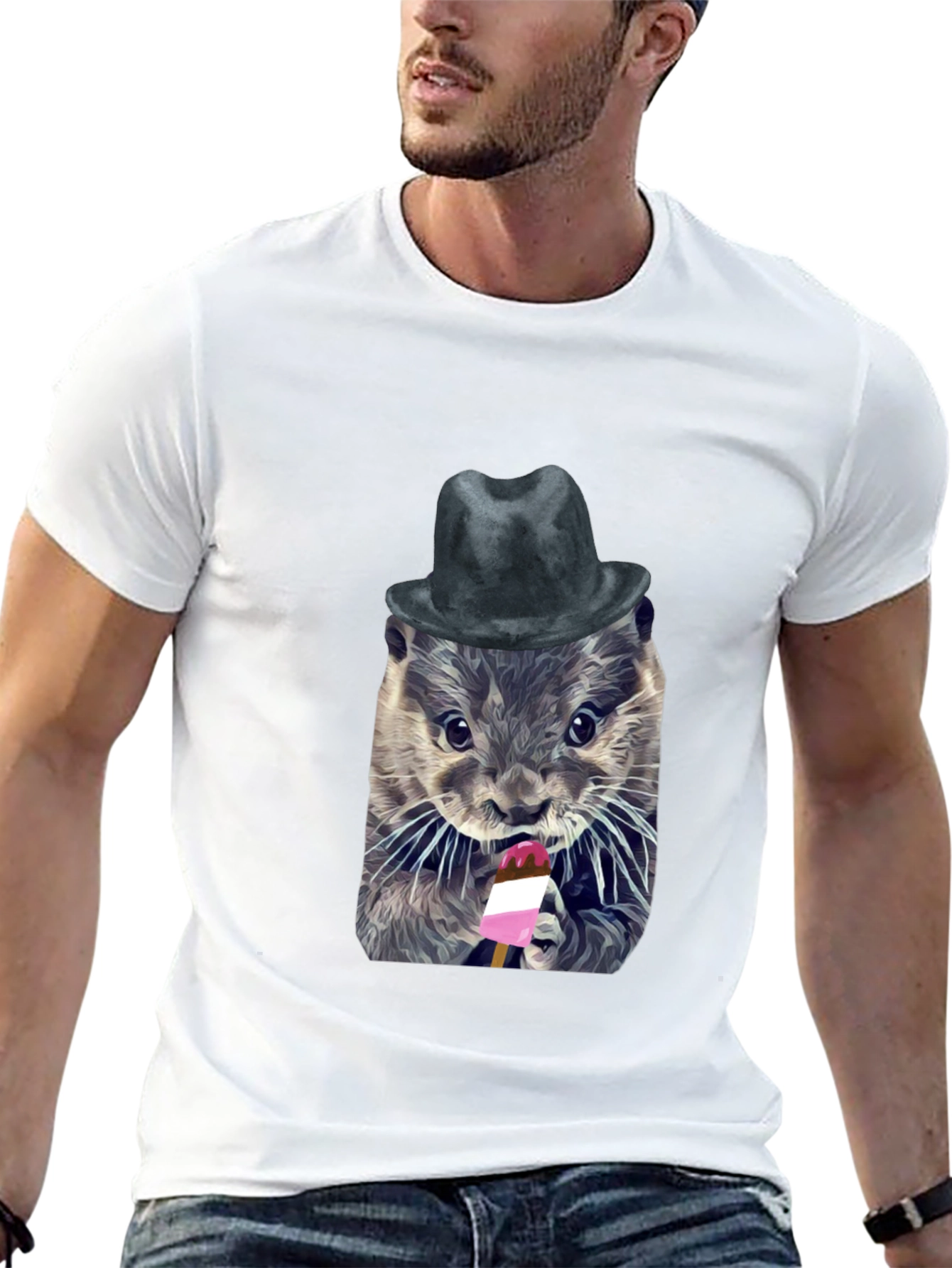 Otter with Hat Graphic T-Shirt - Unisex Cotton Tee