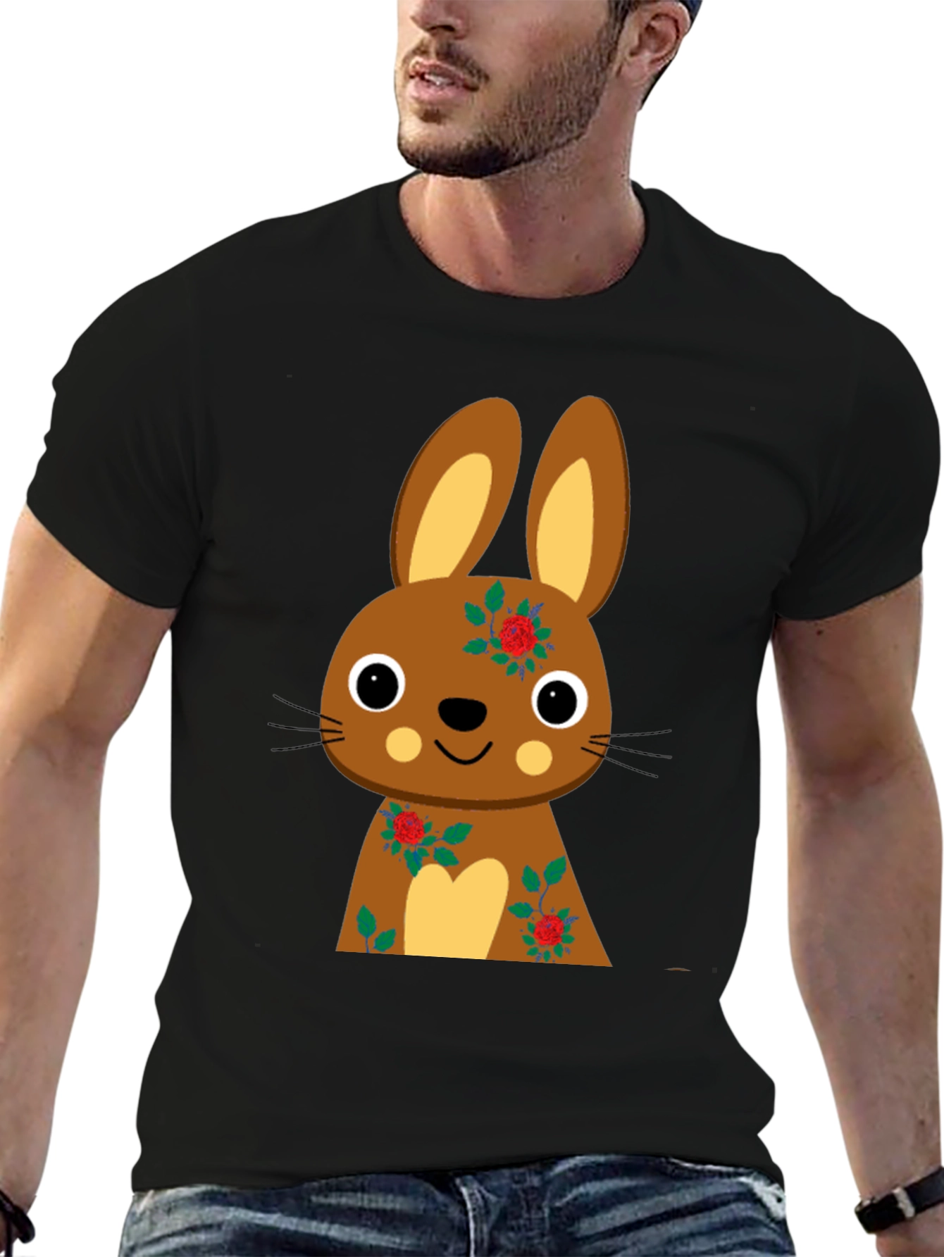 Cute Bunny Graphic Black Tee