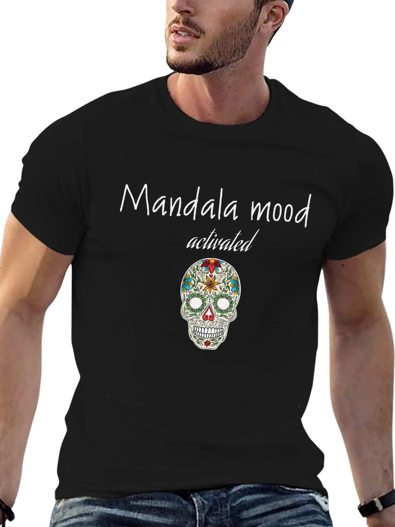 Mandala Mood Activated Graphic Tee - Unique Skull Design
