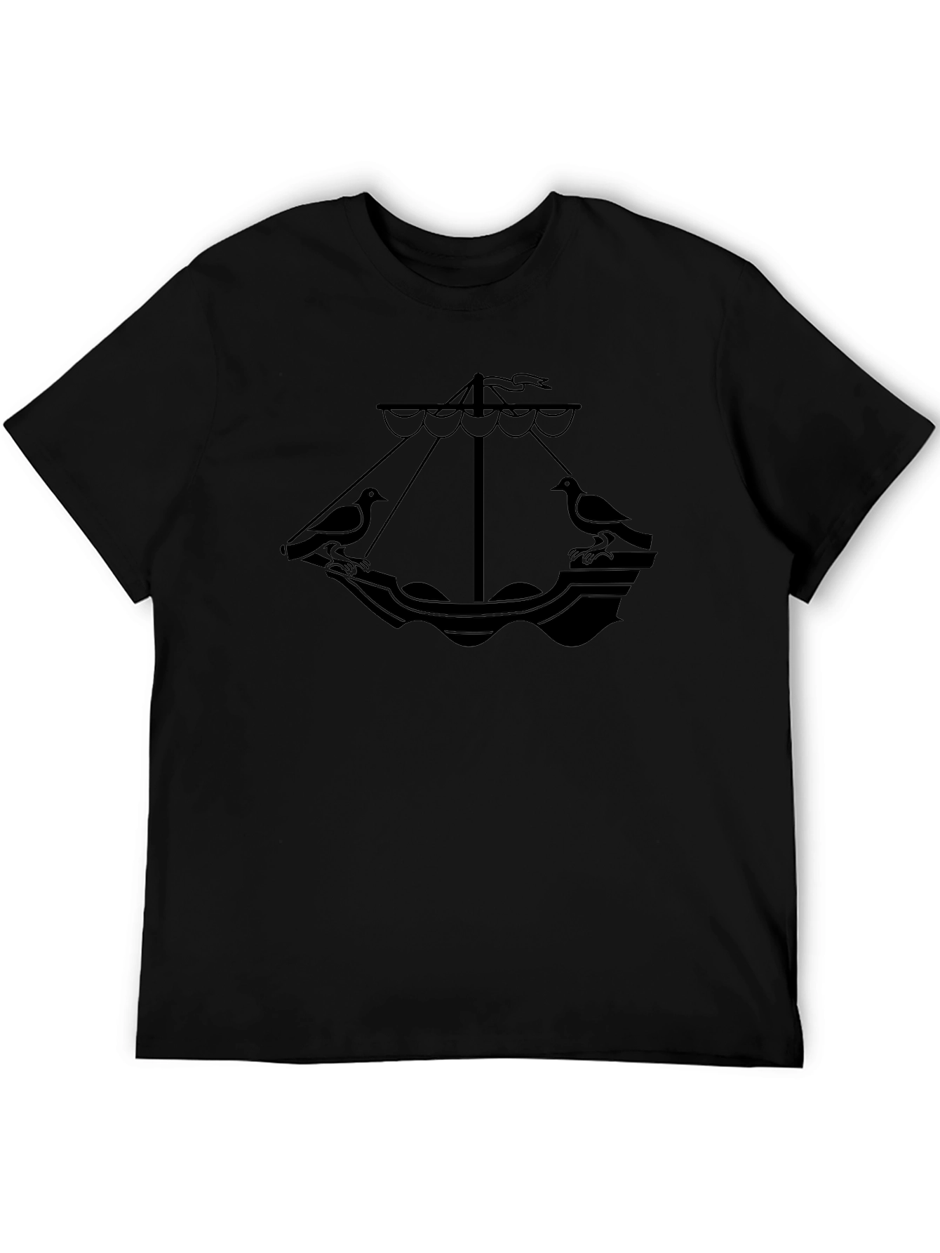 Black T-Shirt with Nautical Dove Boat Graphic