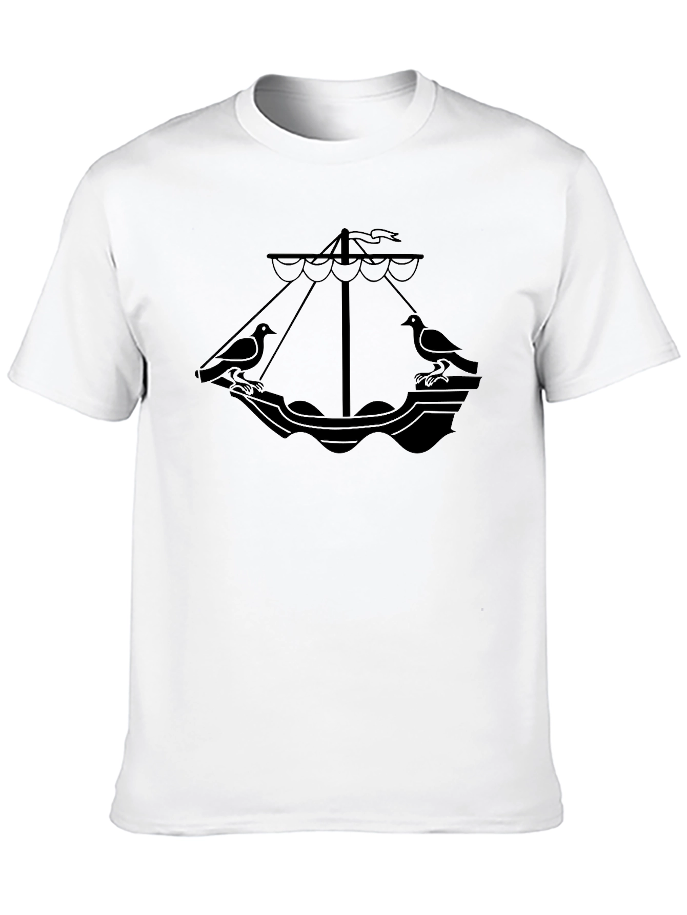 Black T-Shirt with Nautical Dove Boat Graphic