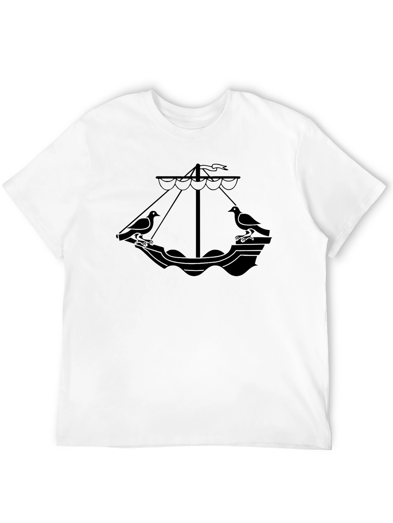 Black T-Shirt with Nautical Dove Boat Graphic