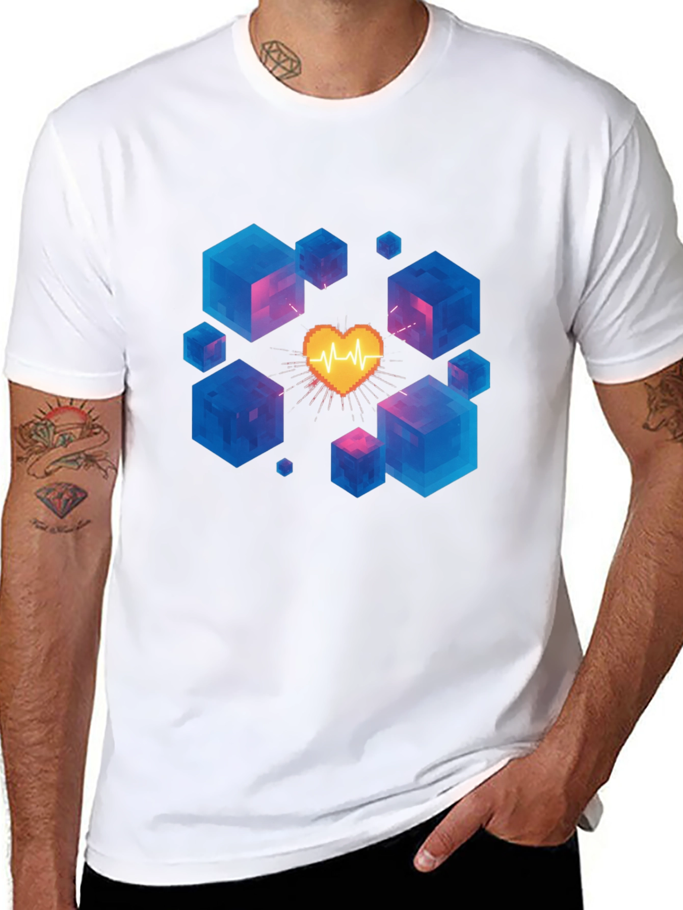 Pixel Heartbeat Cube Graphic Tee - Trendy & Unique!