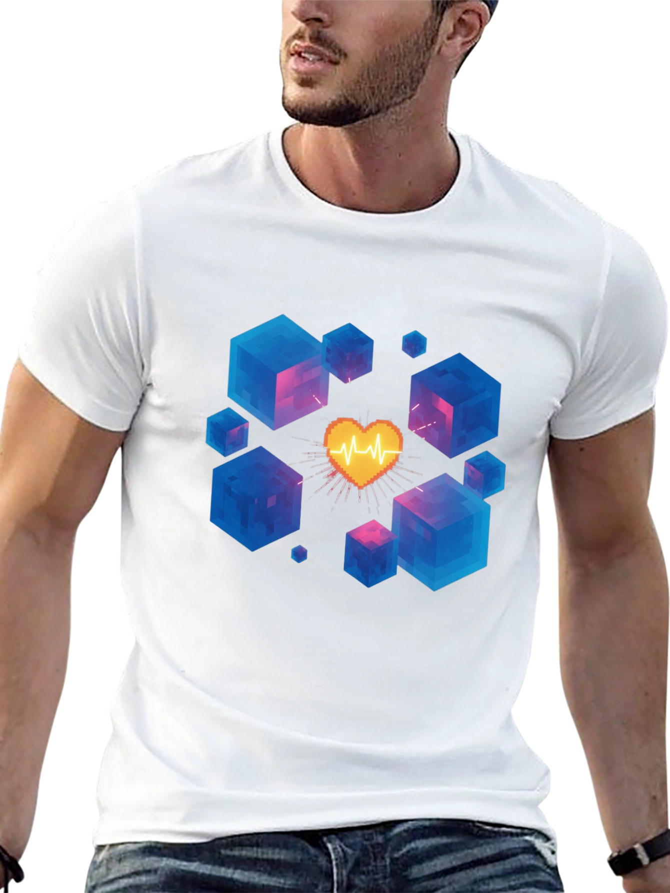 Pixel Heartbeat Cube Graphic Tee - Trendy & Unique!