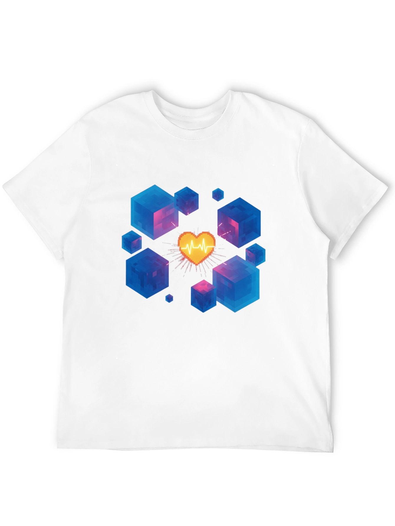 Pixel Heartbeat Cube Graphic Tee - Trendy & Unique!