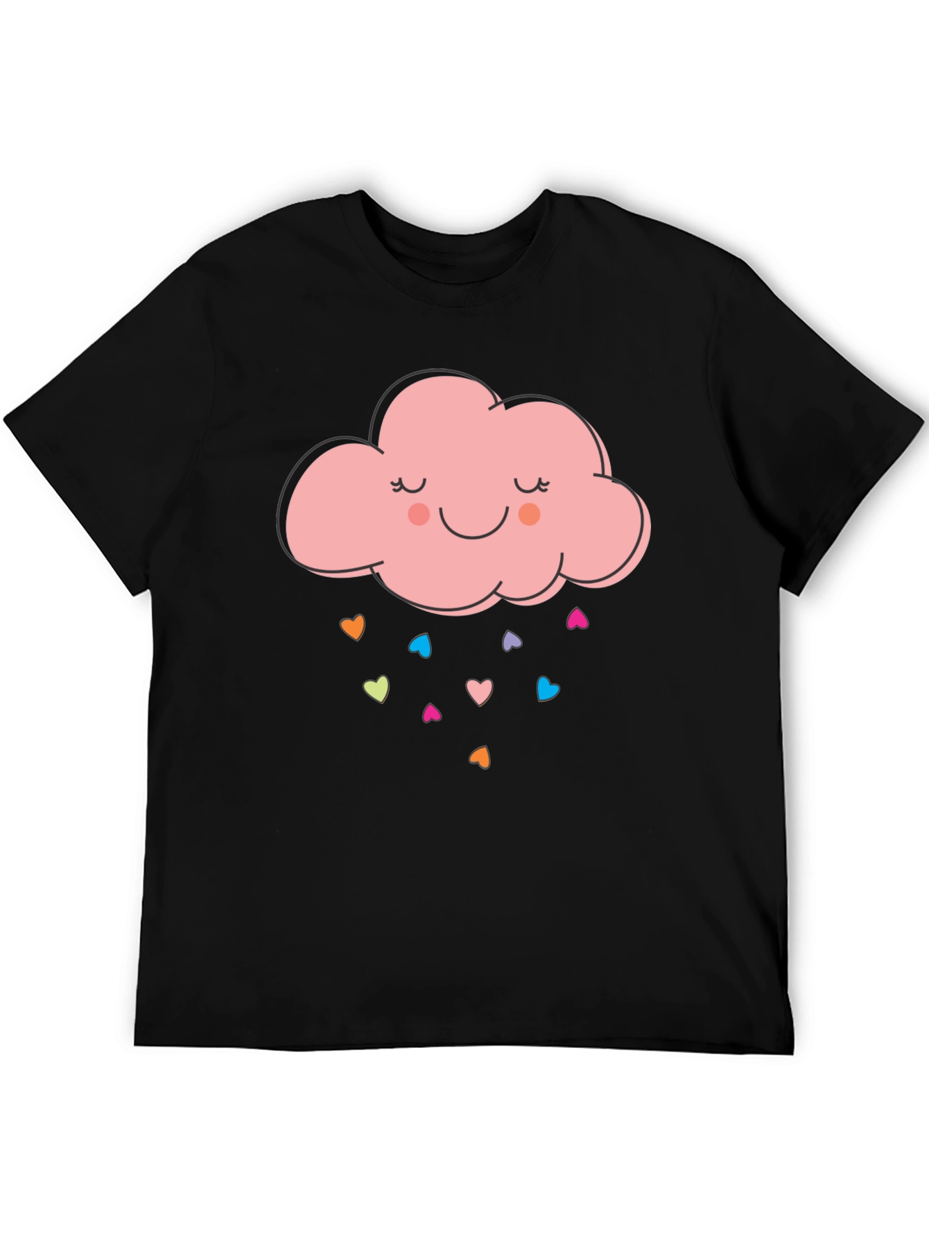 Cute Cloud Heart Rain Graphic Tee - Black