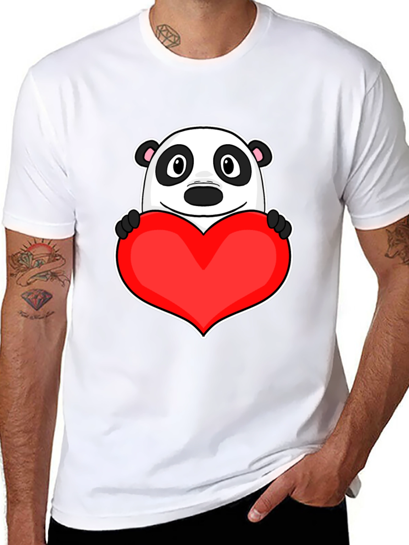 Cute Panda Heart Graphic T-Shirt - Love Bear Tee