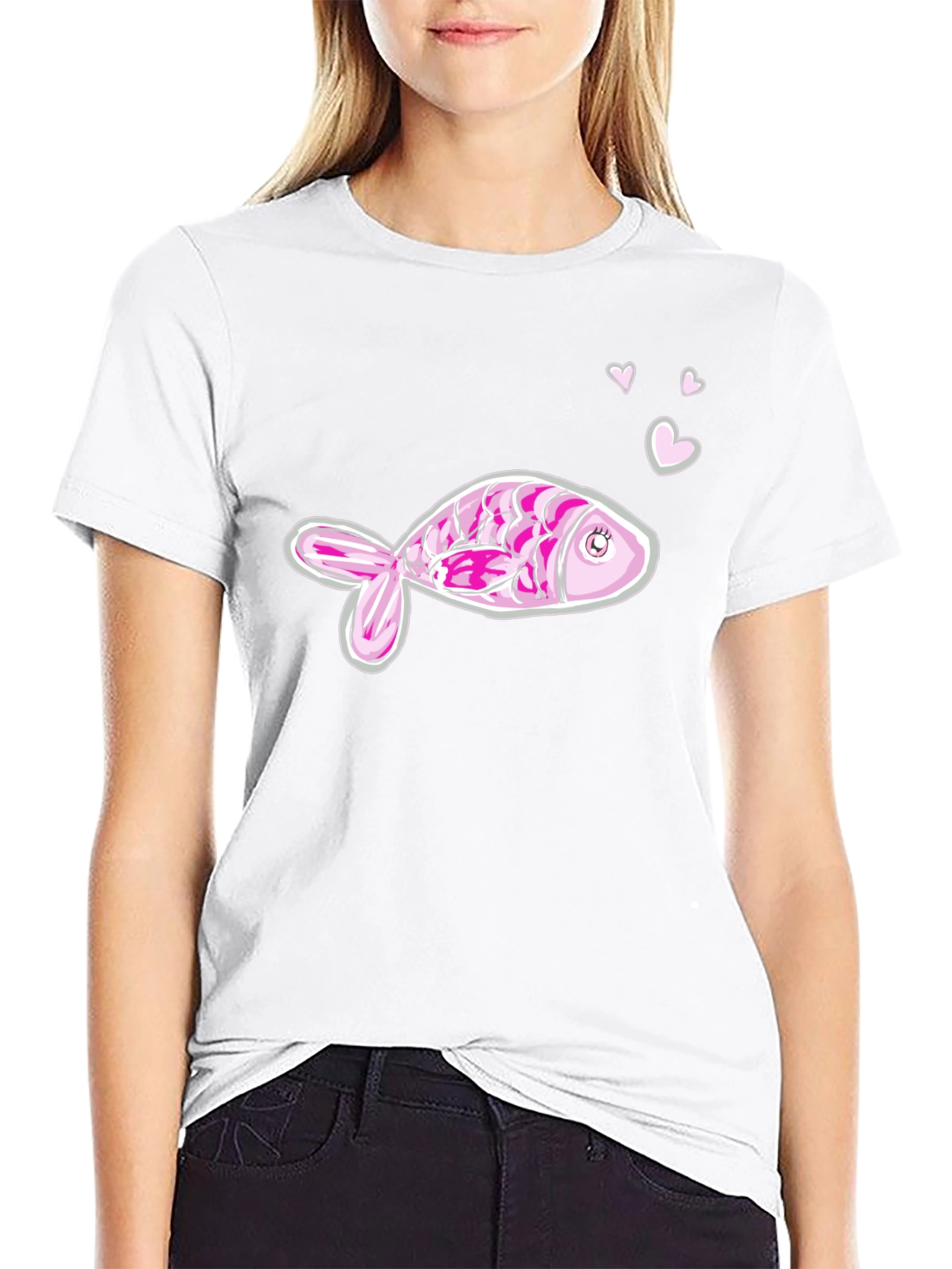 Pink Fish Graphic Tee - Mens Black Cotton T-Shirt