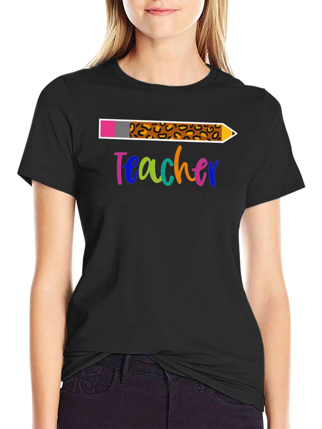 Teacher Leopard Print Pencil T-Shirt