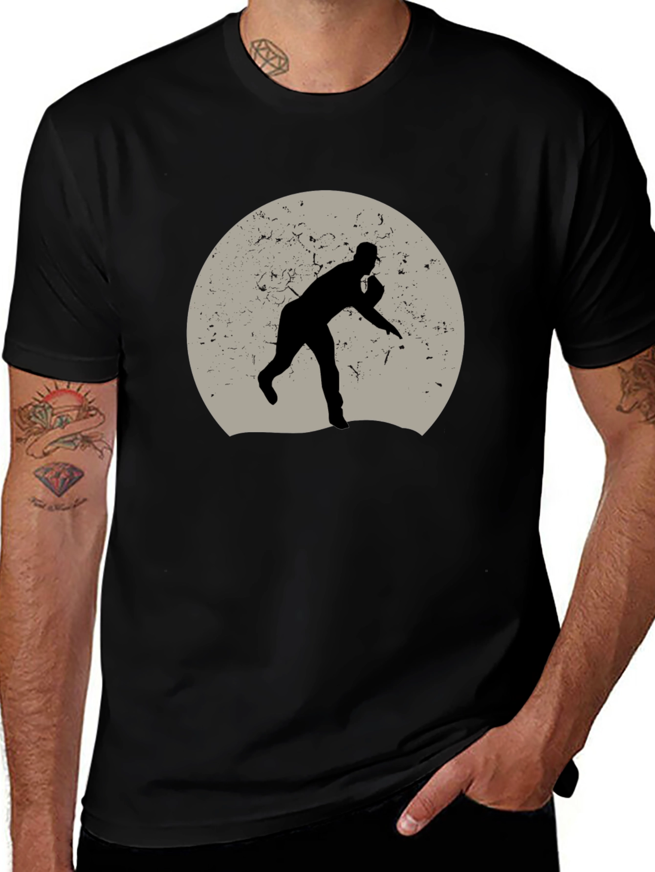 Baseball Pitcher Graphic Tee - Black