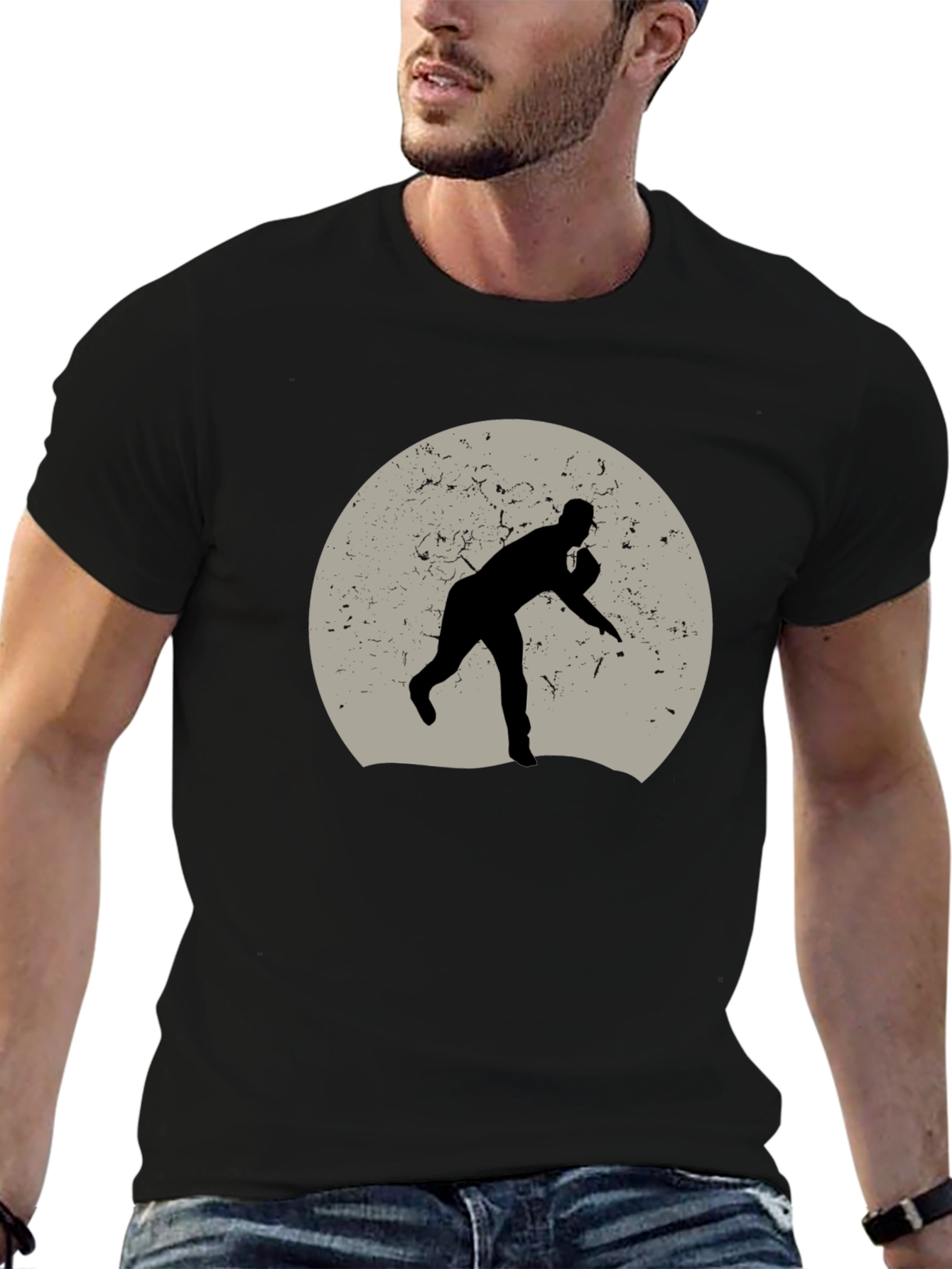 Baseball Pitcher Graphic Tee - Black