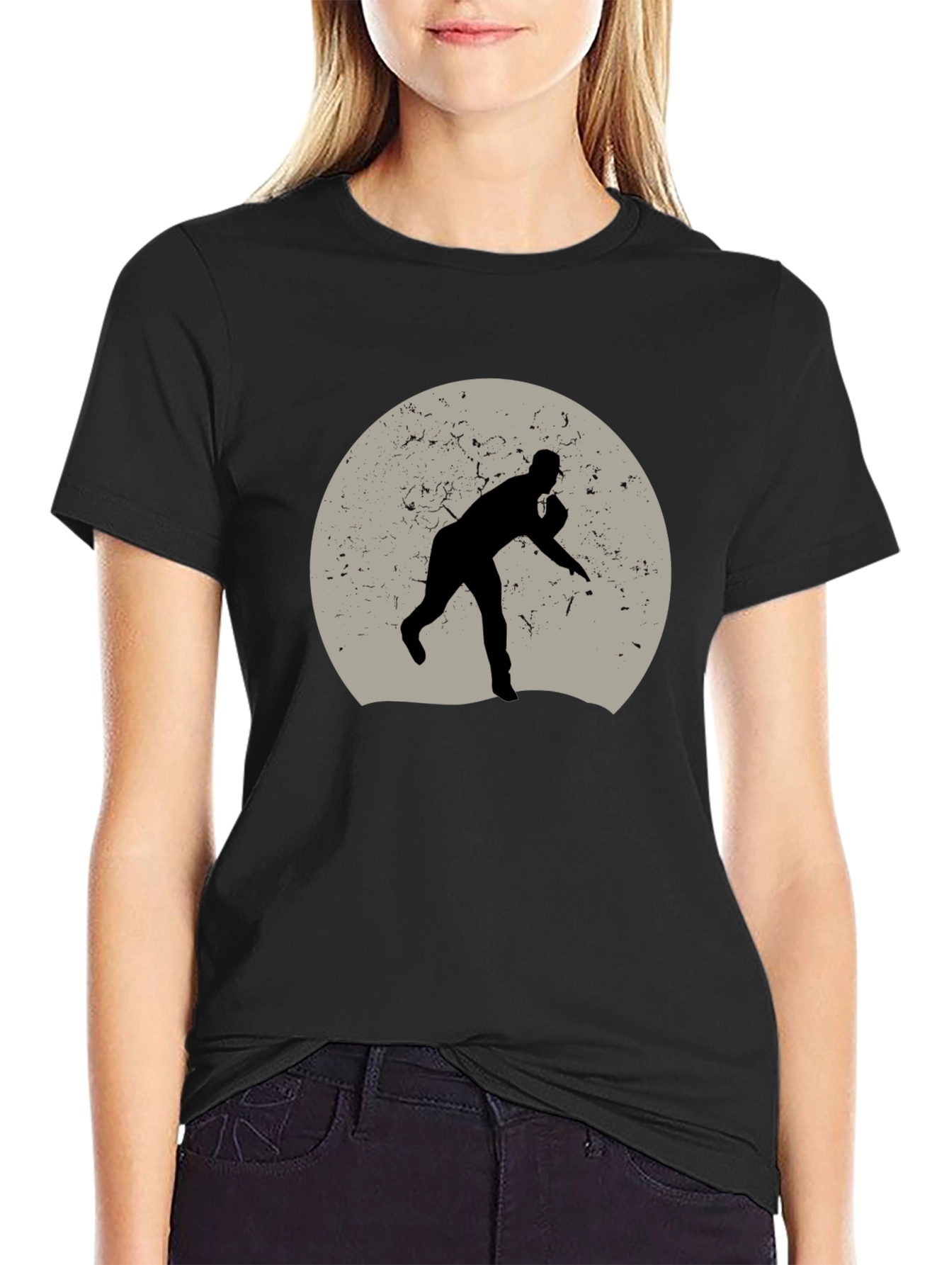 Baseball Pitcher Graphic Tee - Black