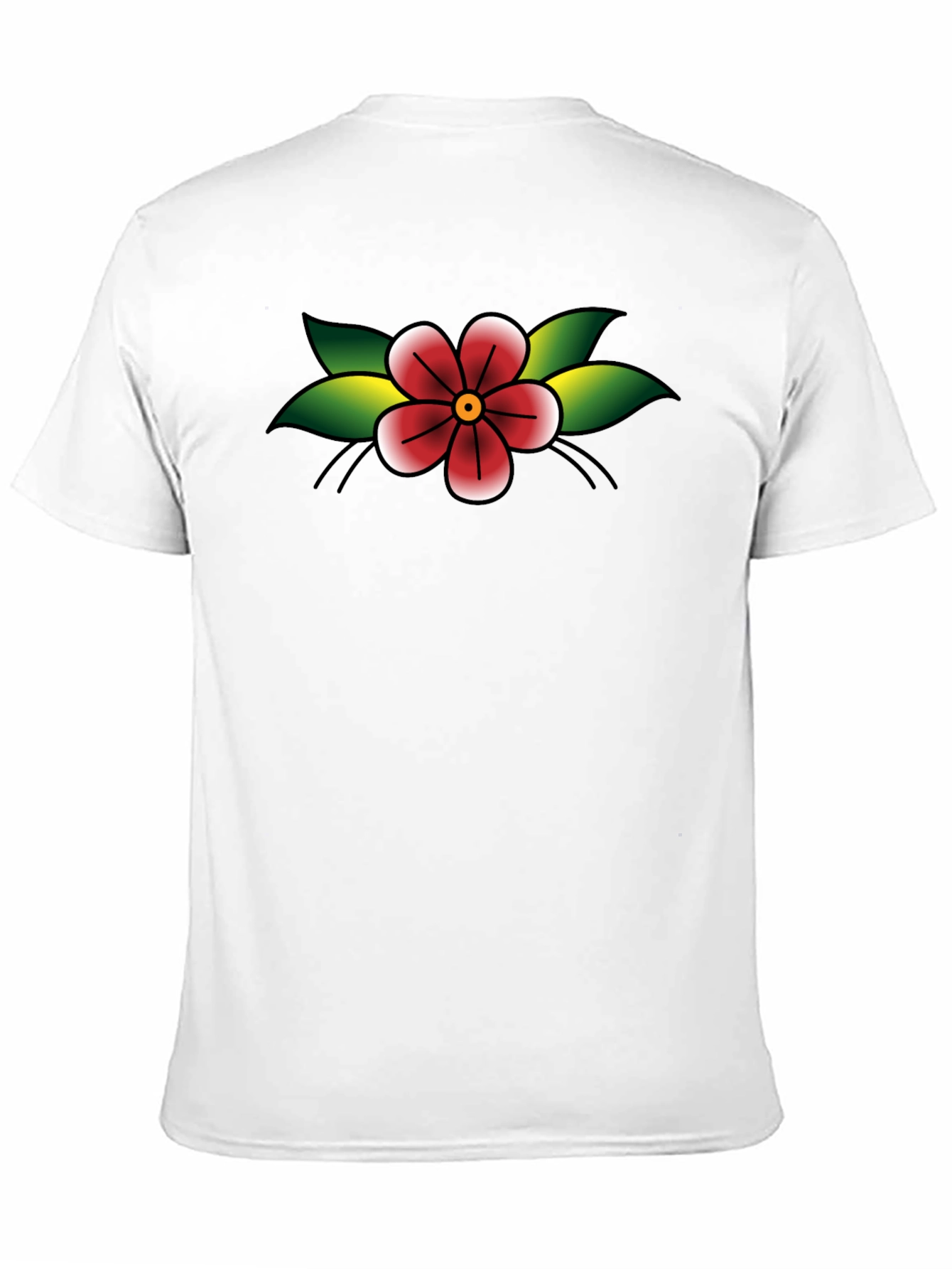 Black T-Shirt with Retro Flower Tattoo Design