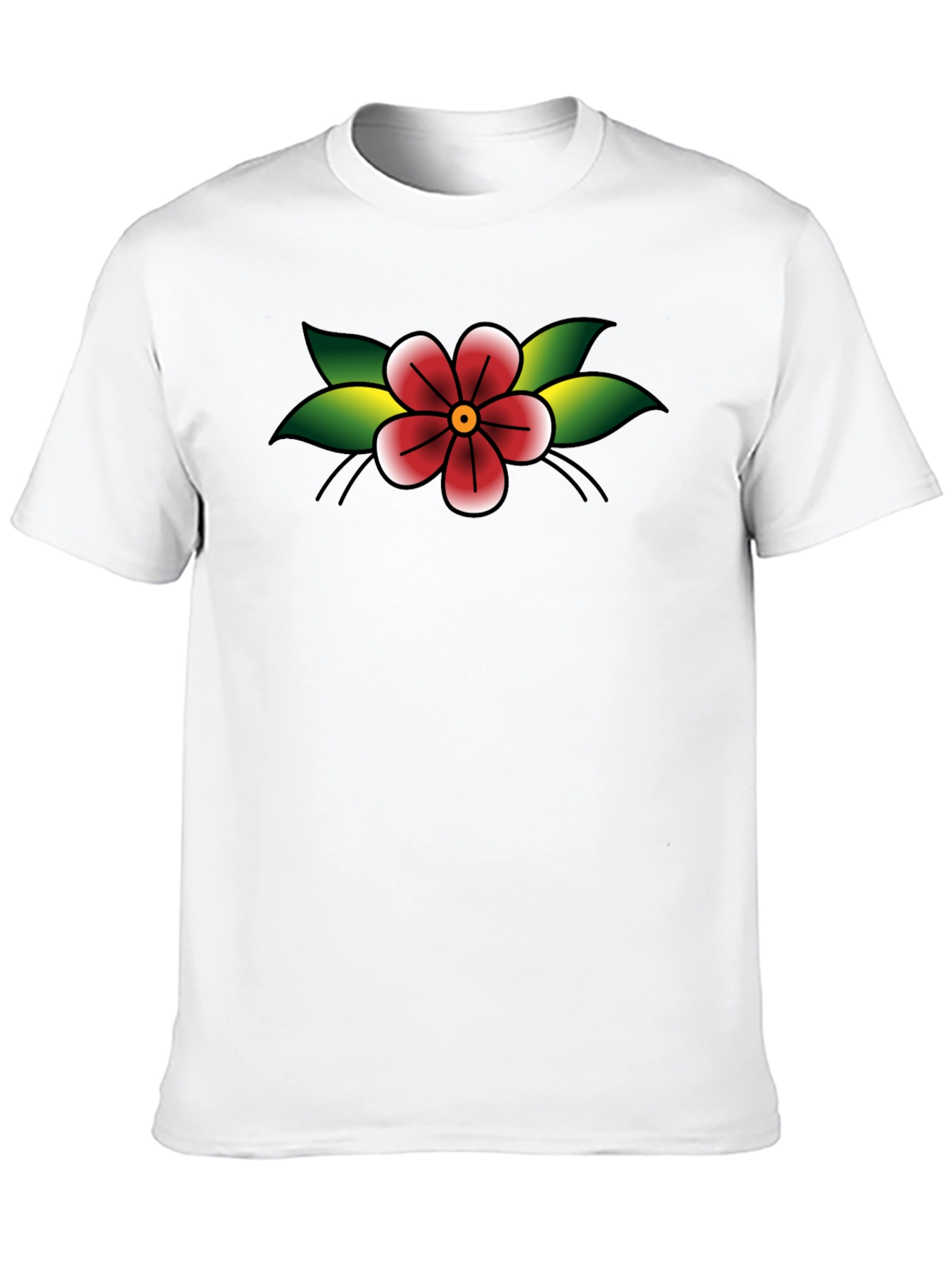 Black T-Shirt with Retro Flower Tattoo Design