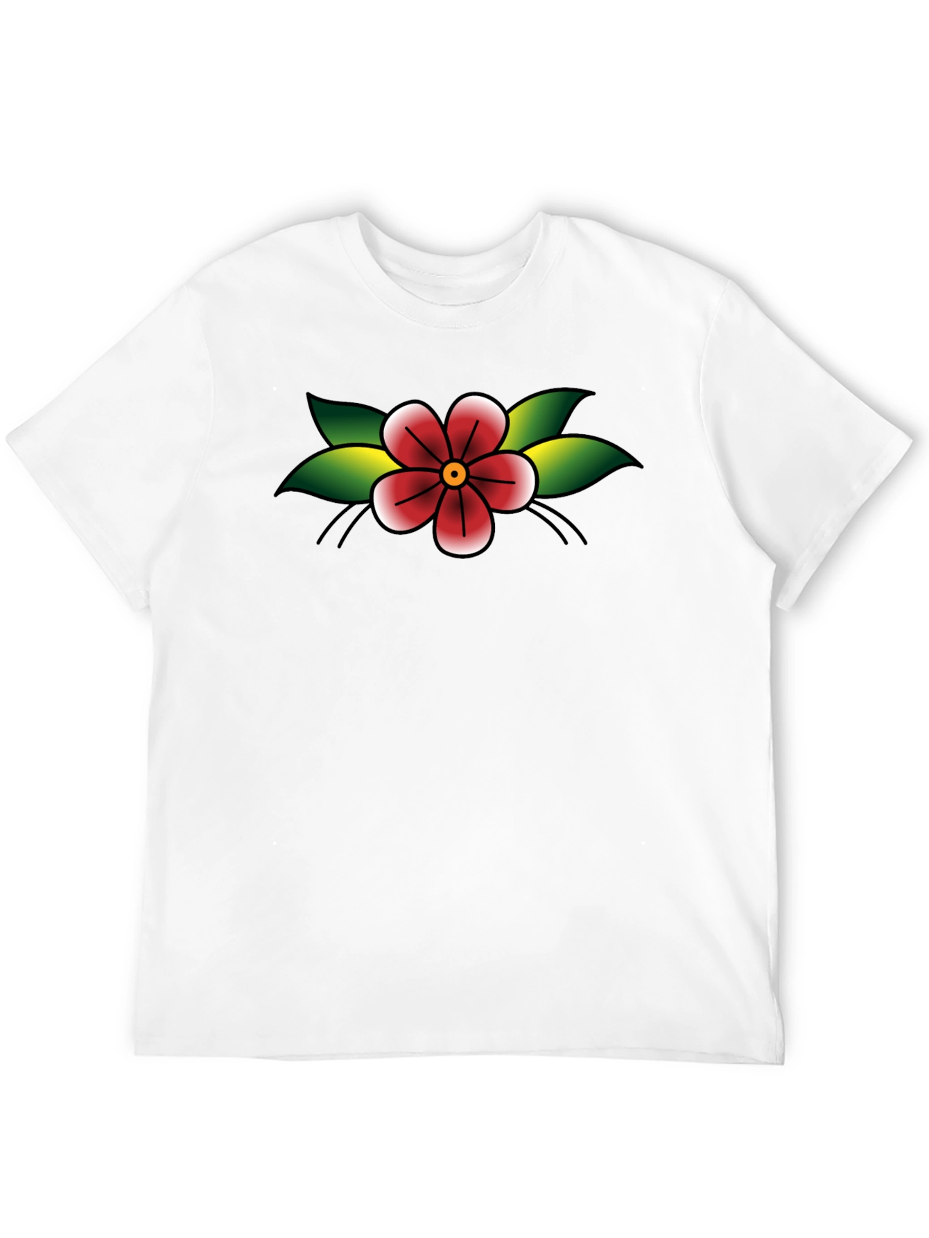 Black T-Shirt with Retro Flower Tattoo Design