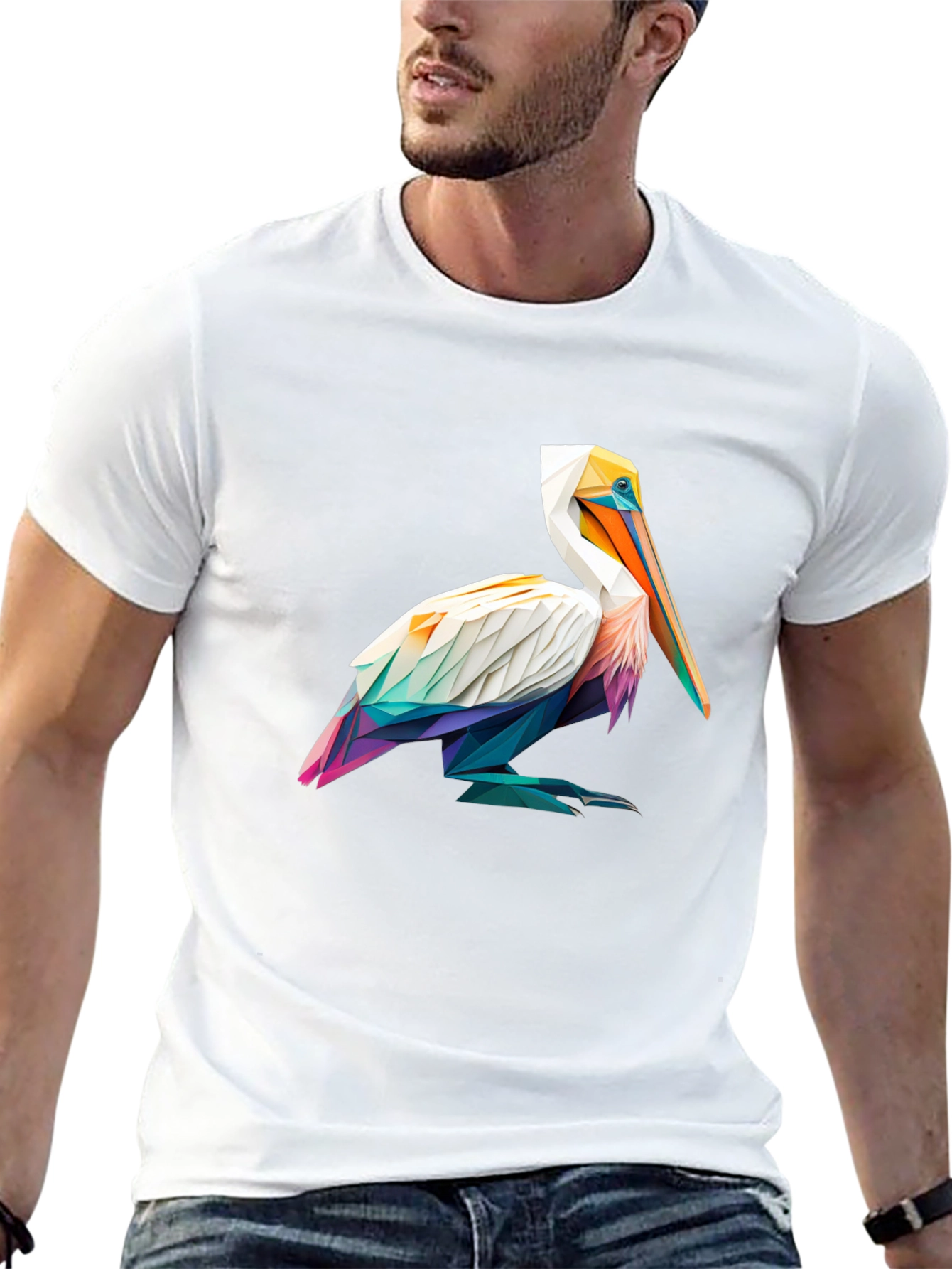 Geometric Pelican Graphic Tee - Stylish Black T-Shirt
