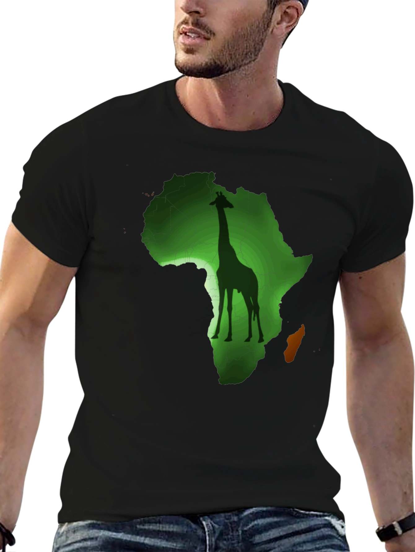 Africa Giraffe Graphic Print Black T-Shirt