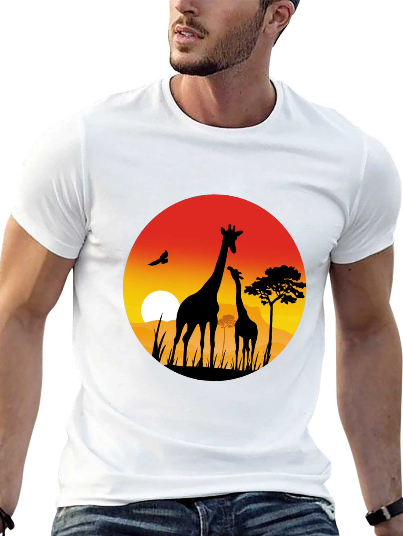 African Sunset Giraffe Graphic T-Shirt
