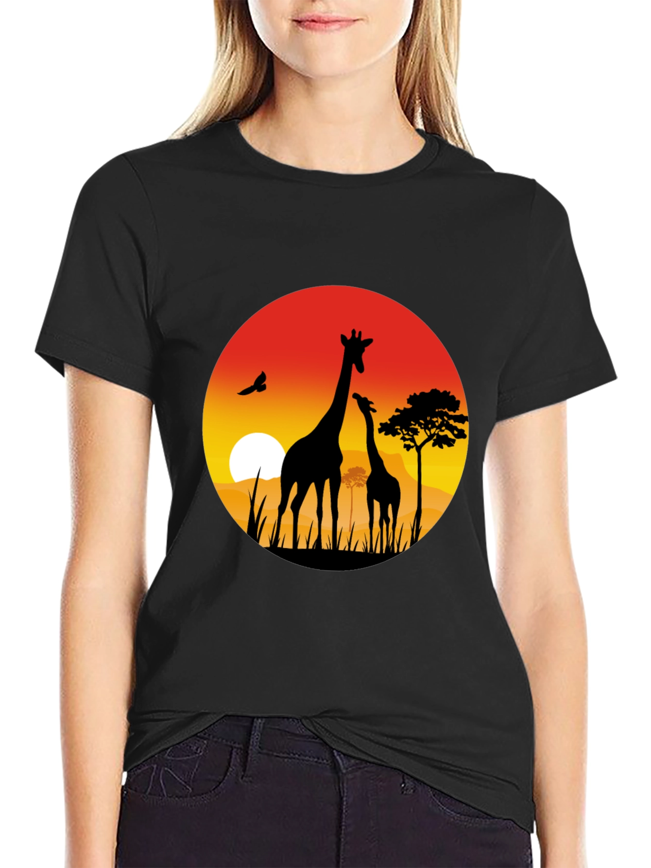 African Sunset Giraffe Graphic T-Shirt
