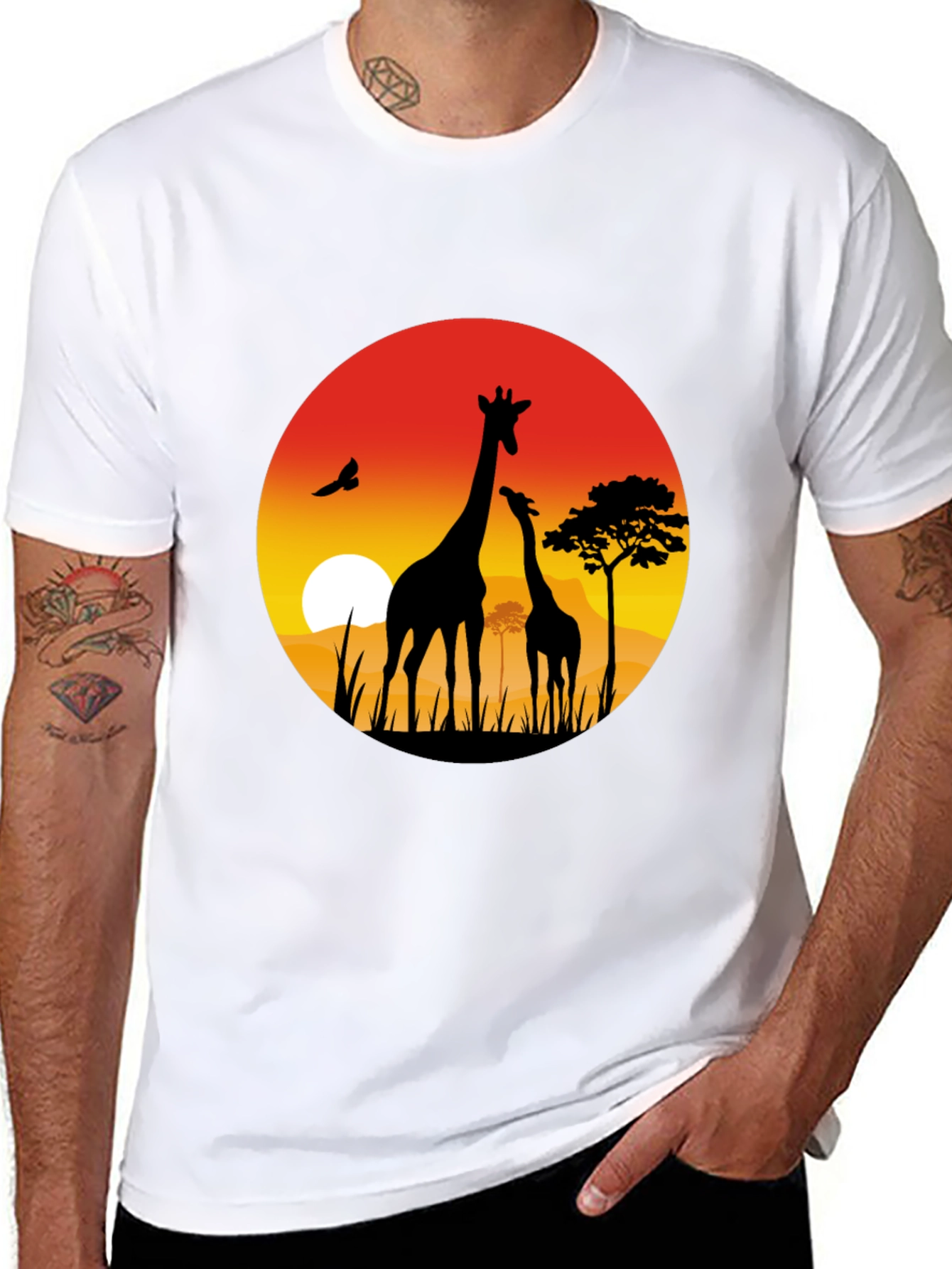 African Sunset Giraffe Graphic T-Shirt