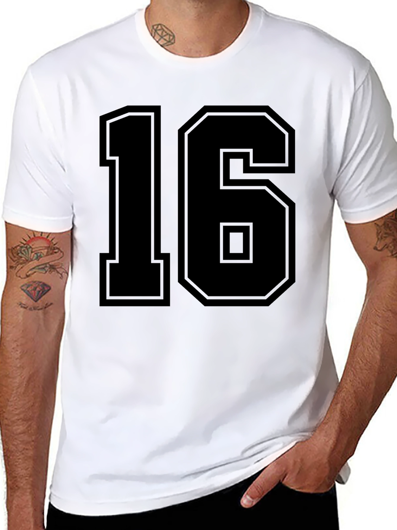 Varsity Number 16 Graphic Tee - Black