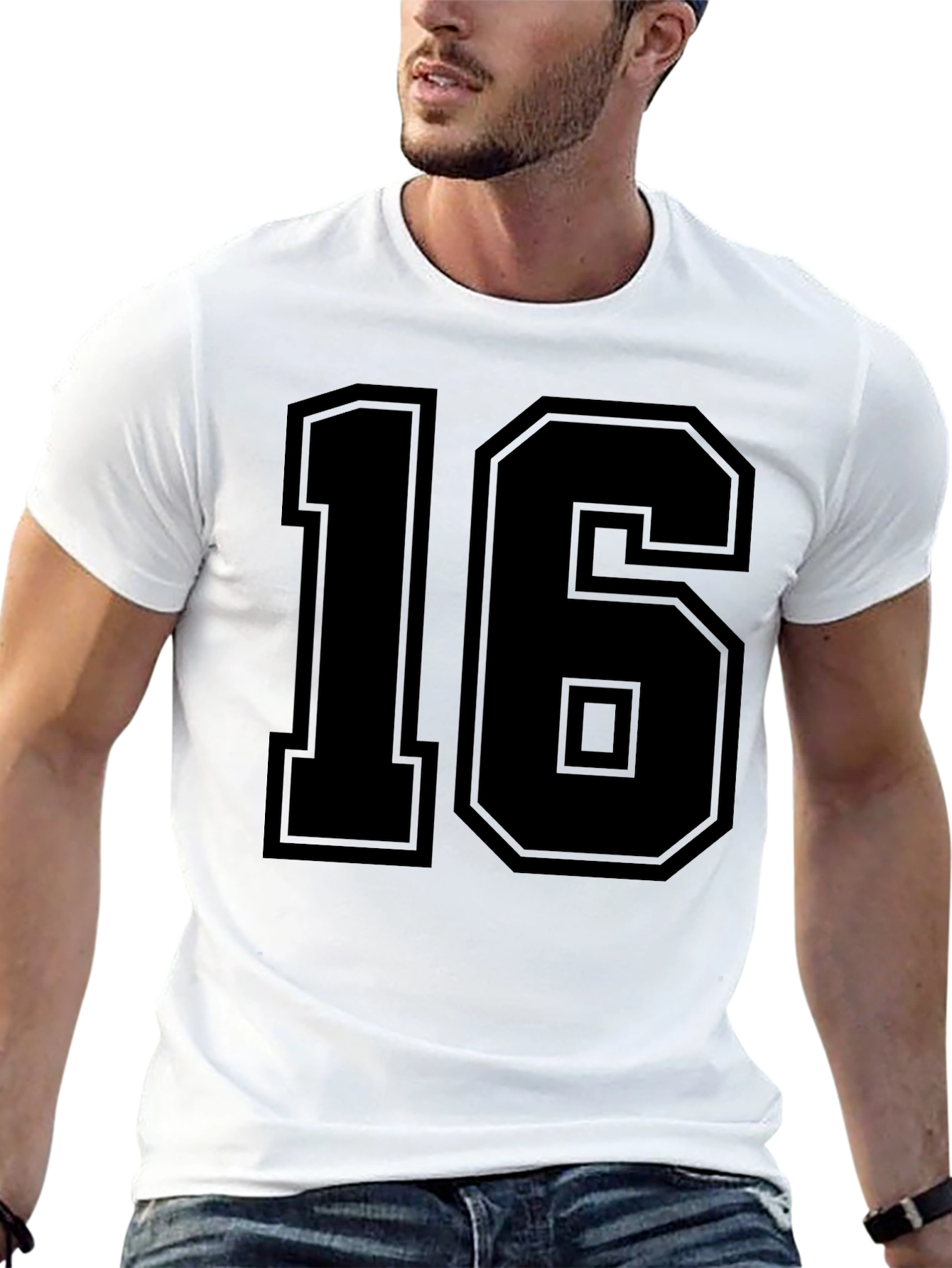Varsity Number 16 Graphic Tee - Black