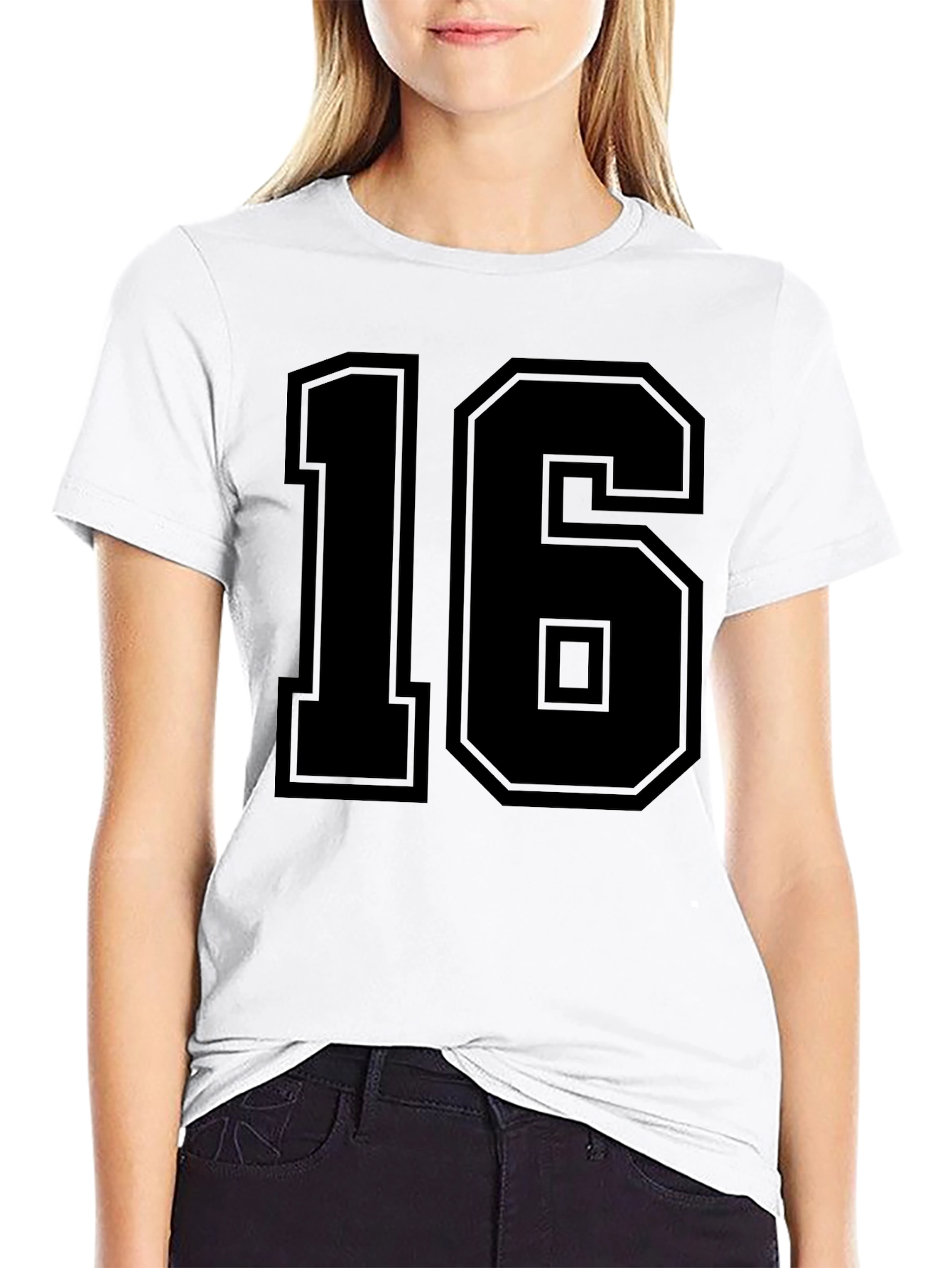 Varsity Number 16 Graphic Tee - Black