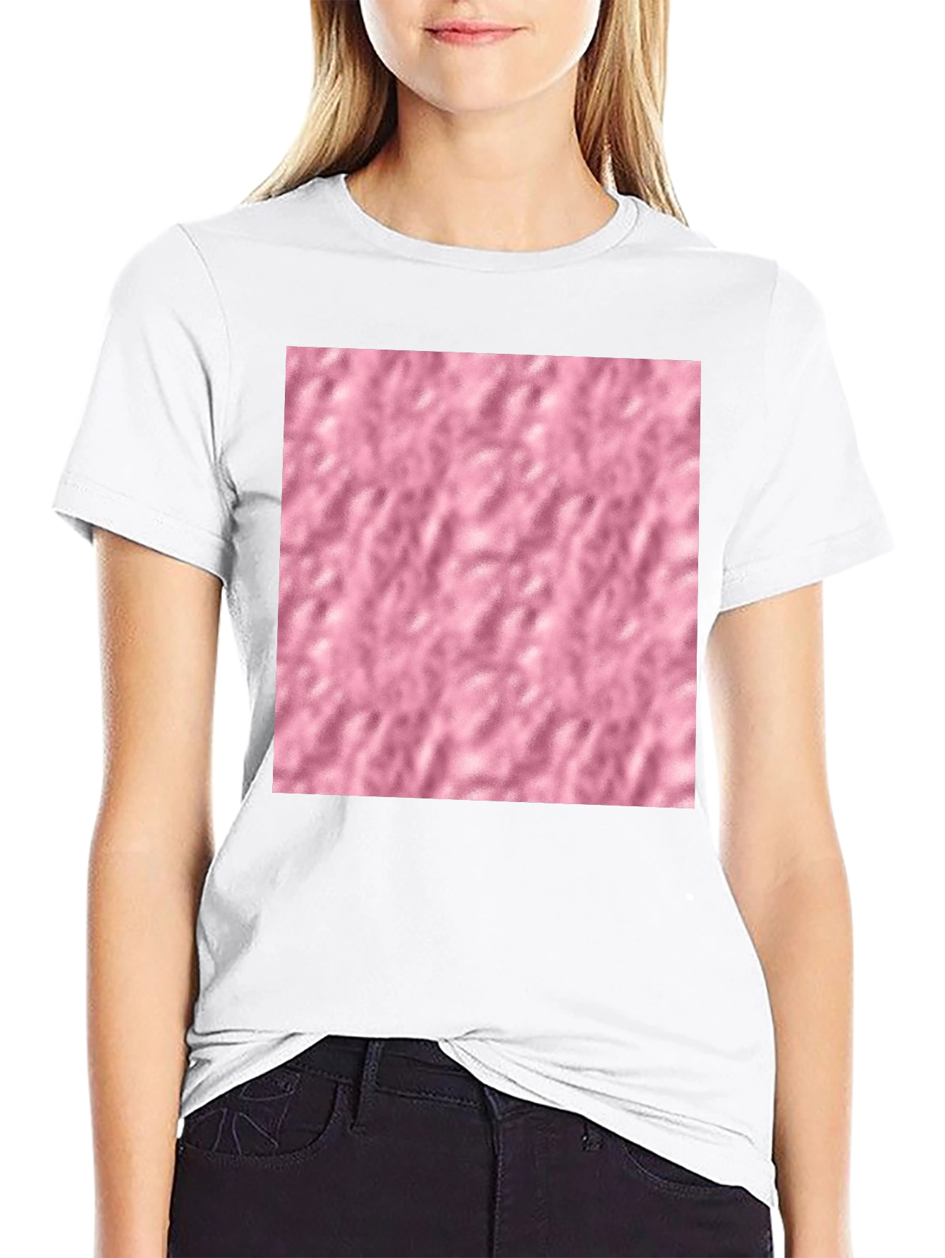 Black Cotton Blend T-Shirt with Pink Textured Print