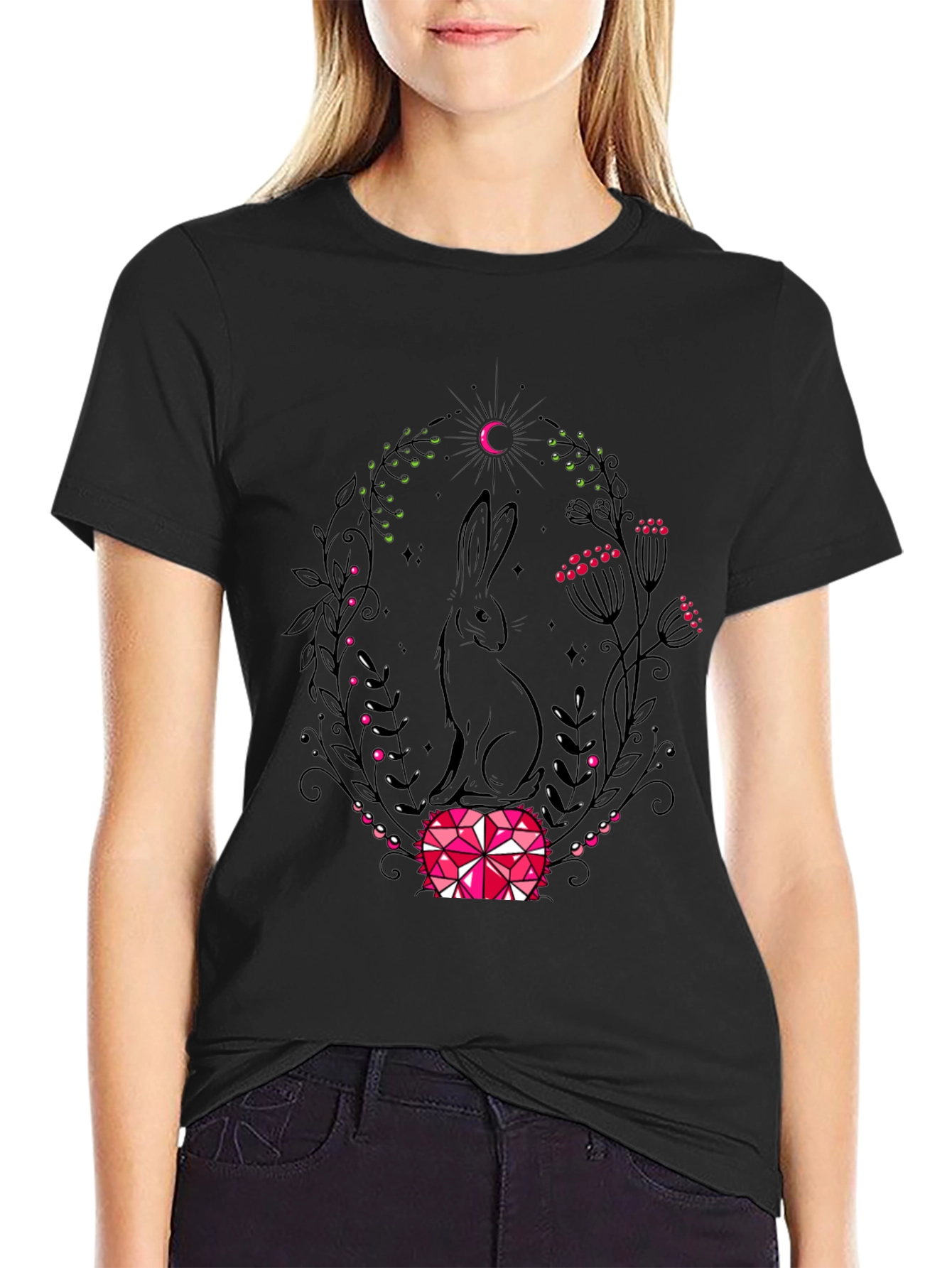 Rabbit & Moon Graphic Tee - Black