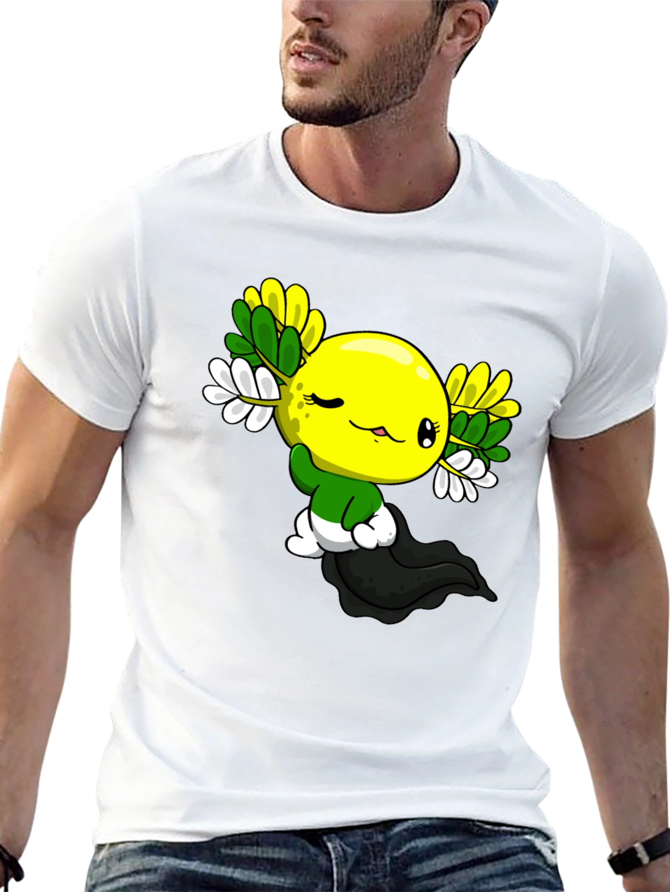 Cute Cartoon Axolotl Black T-Shirt