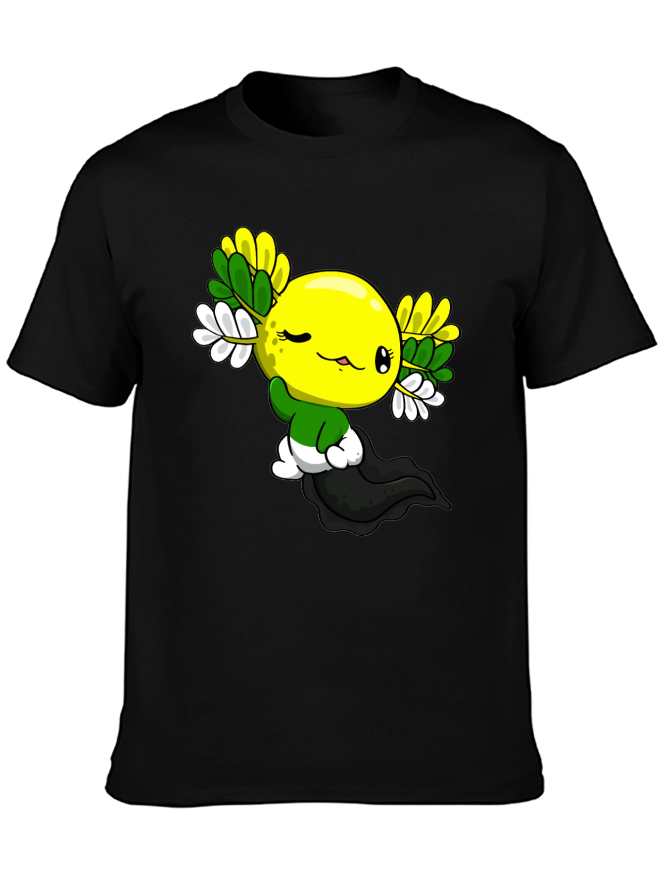 Cute Cartoon Axolotl Black T-Shirt