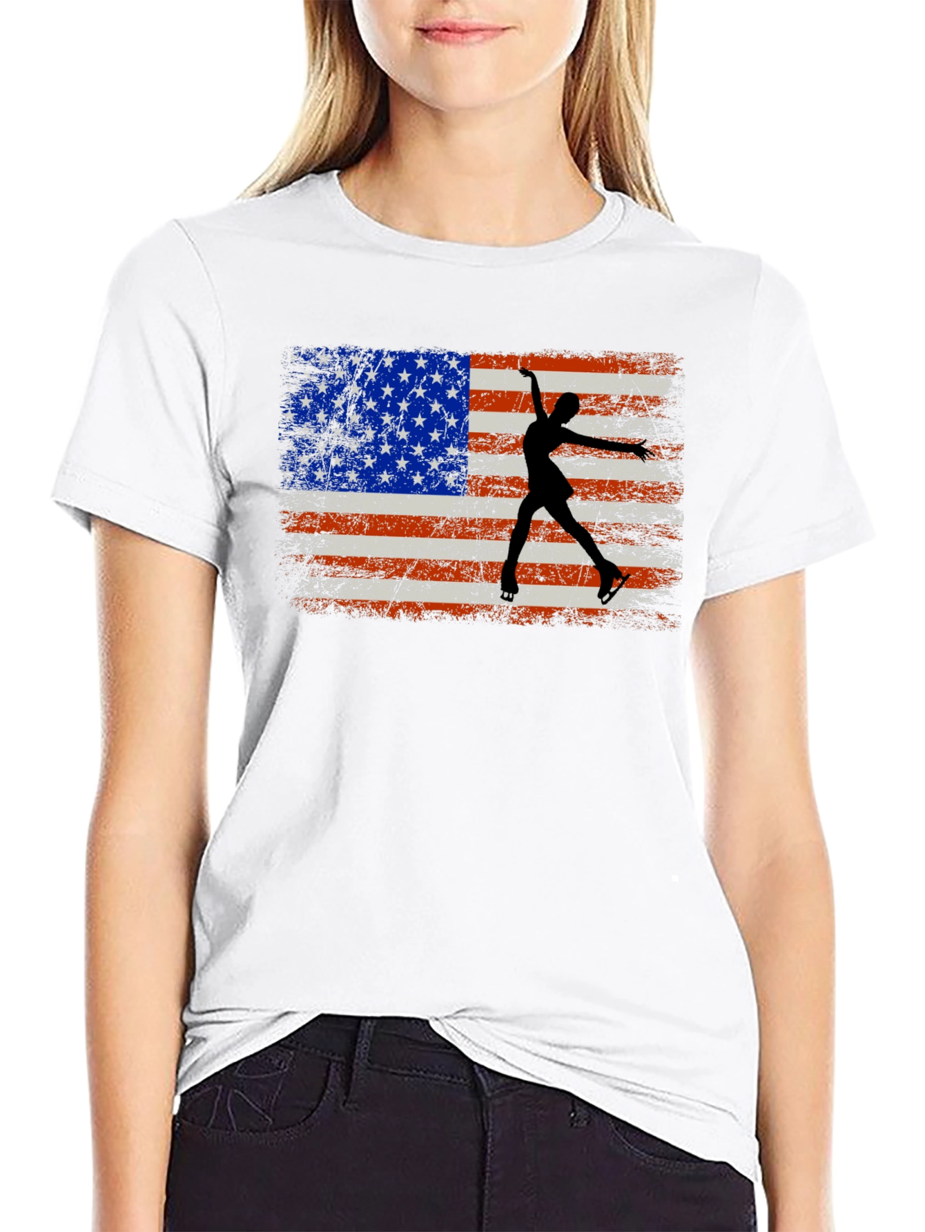 American Flag Figure Skating T-Shirt