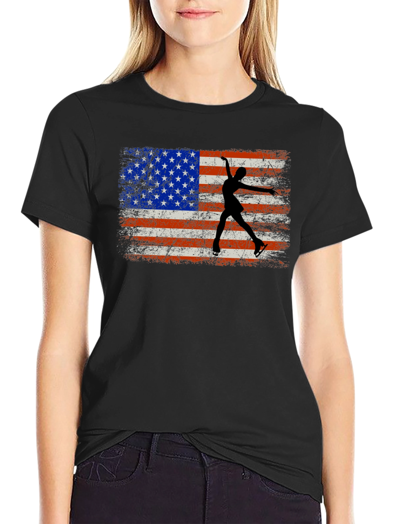 American Flag Figure Skating T-Shirt