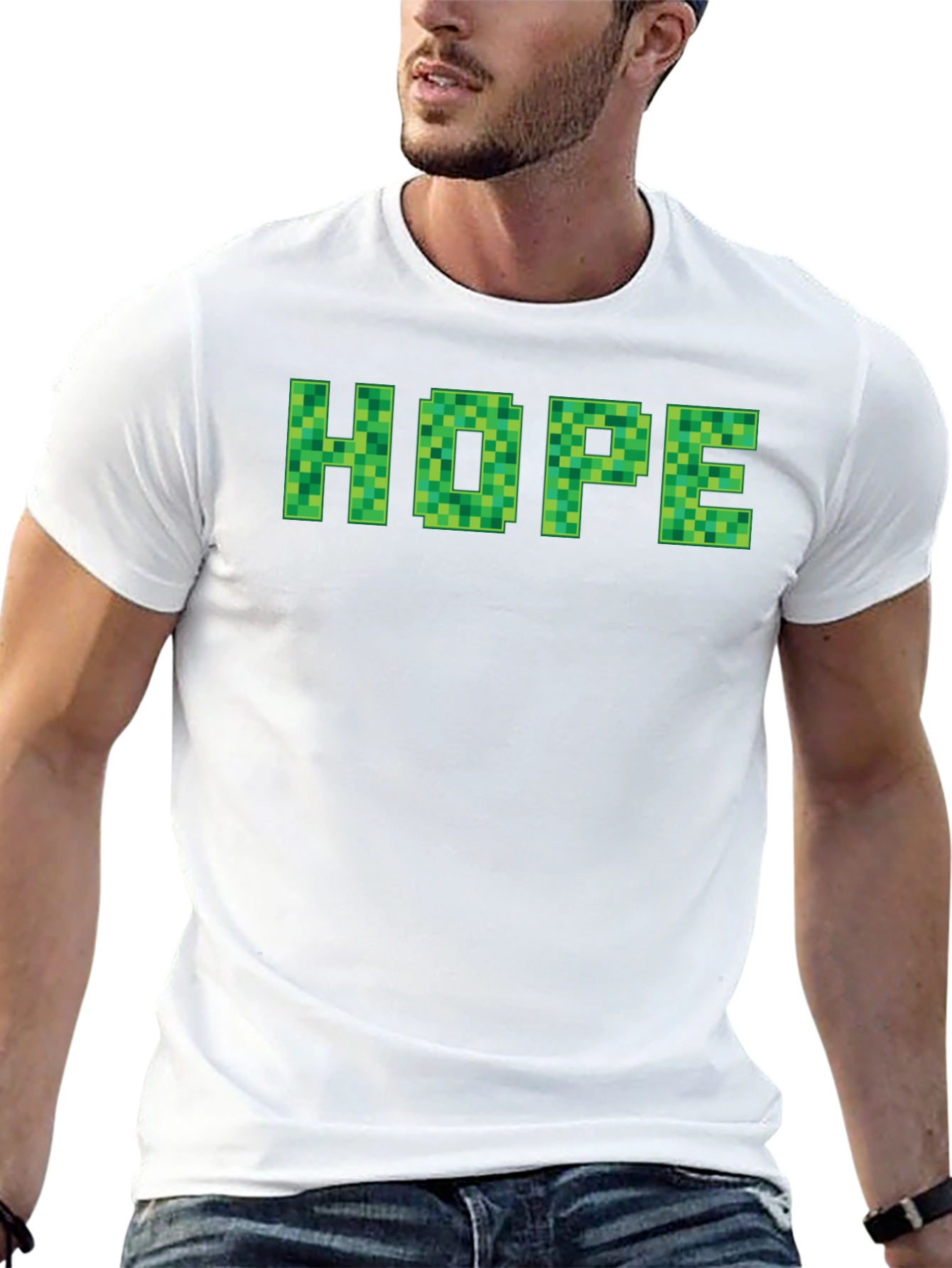Minecraft Hope T-Shirt - Pixelated Green Lettering