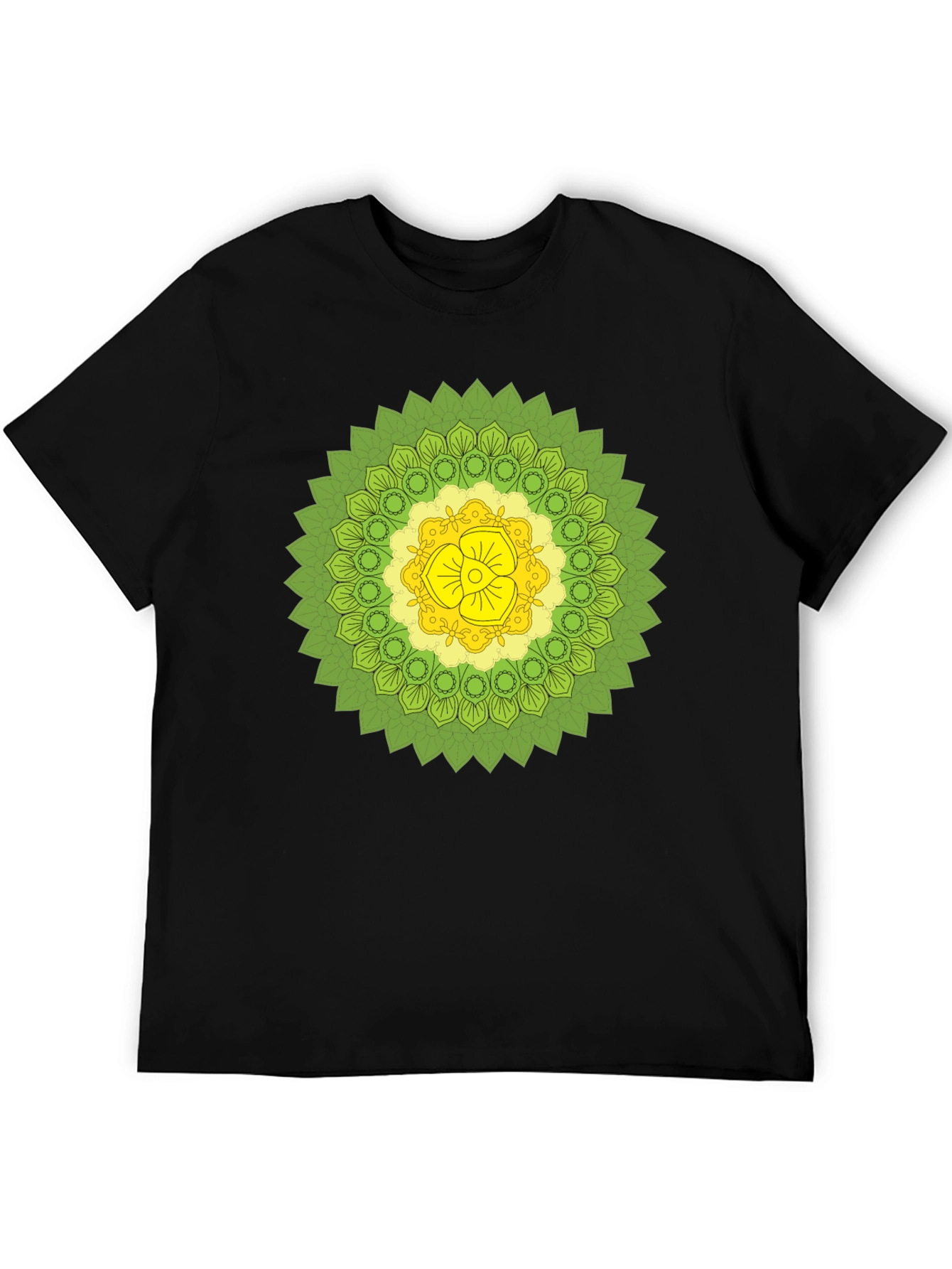 Black Tee with Green & Yellow Mandala