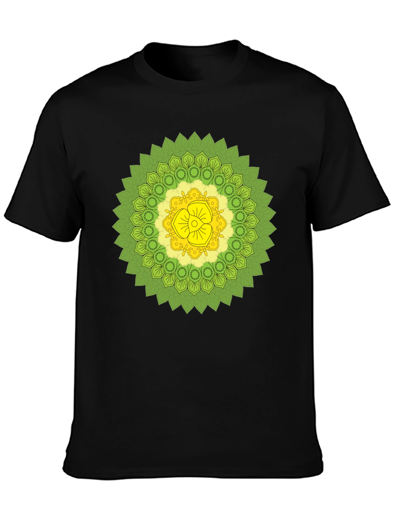 Black Tee with Green & Yellow Mandala