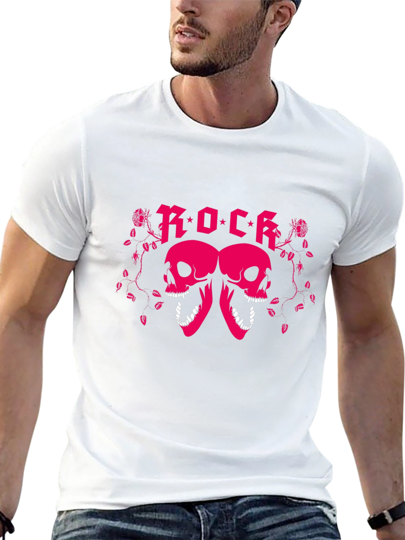 Rock Skull Graphic T-Shirt - Pink Design